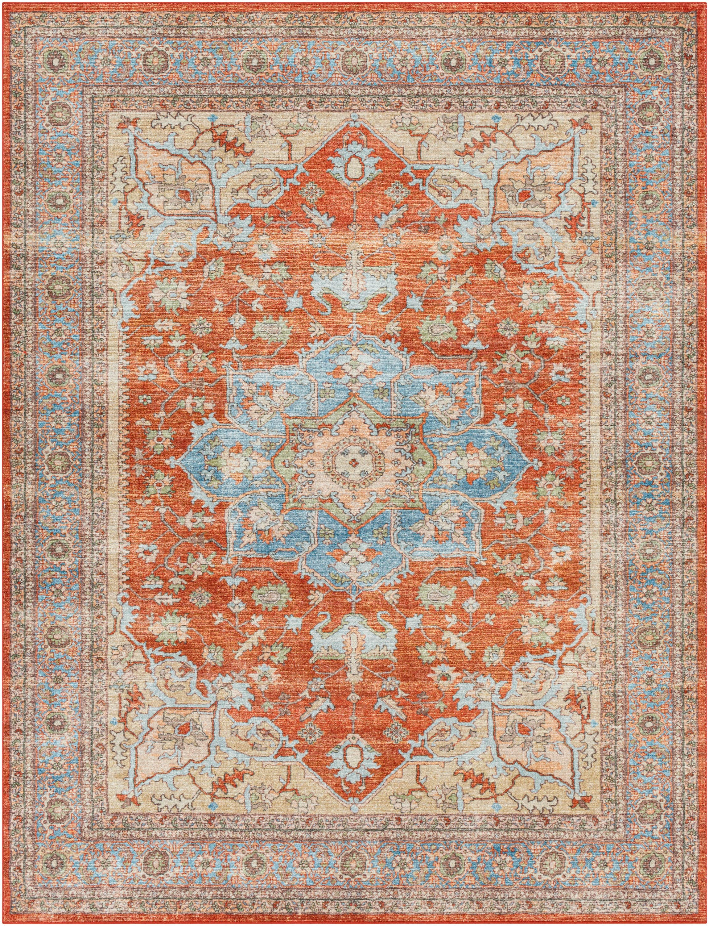 Elegant Red Synthetic 6'7" x 9' Easy-Care Rug