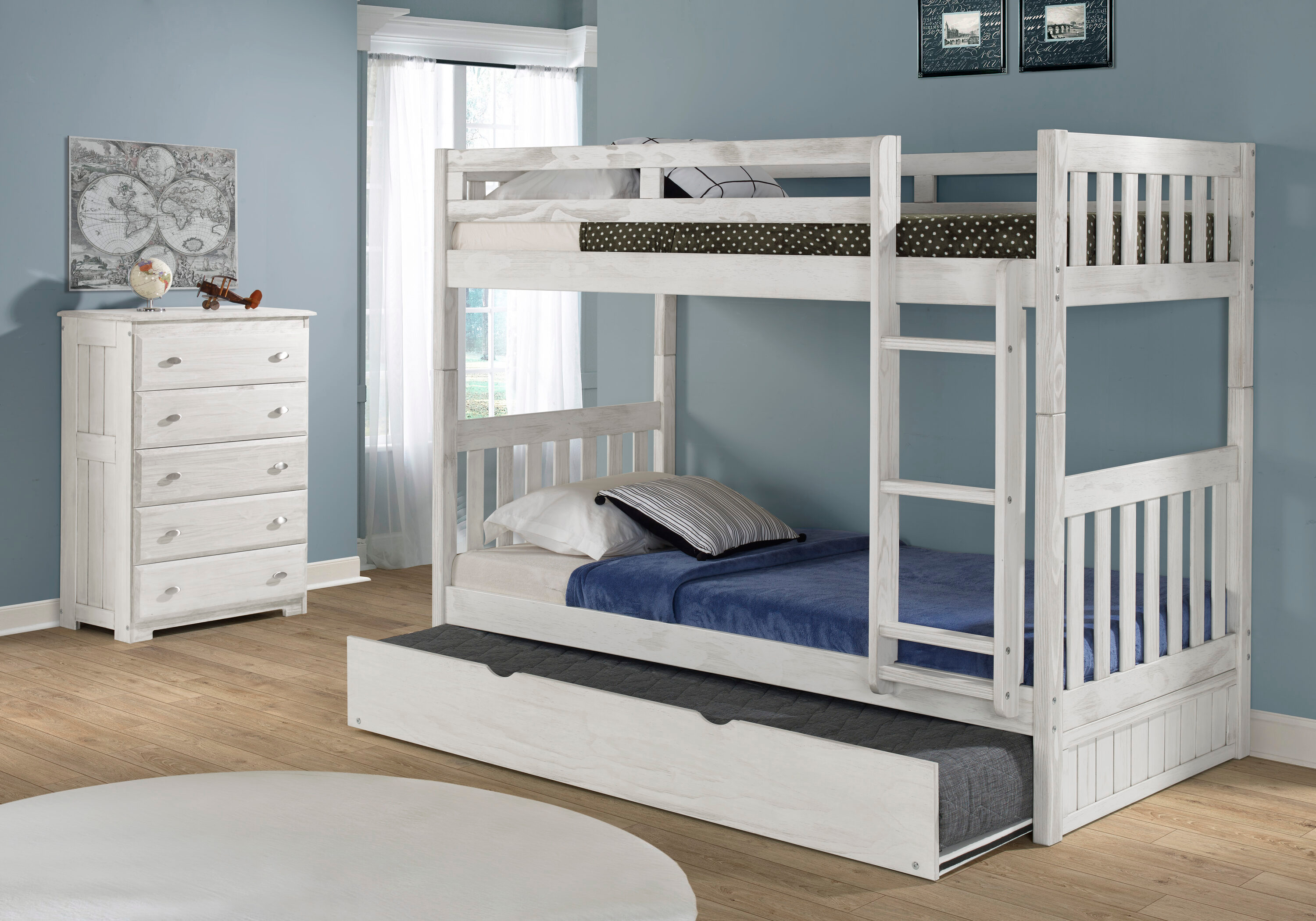 American Furniture Classics Solid Pine Twin/Twin Bunk Bed with Twin Trundle