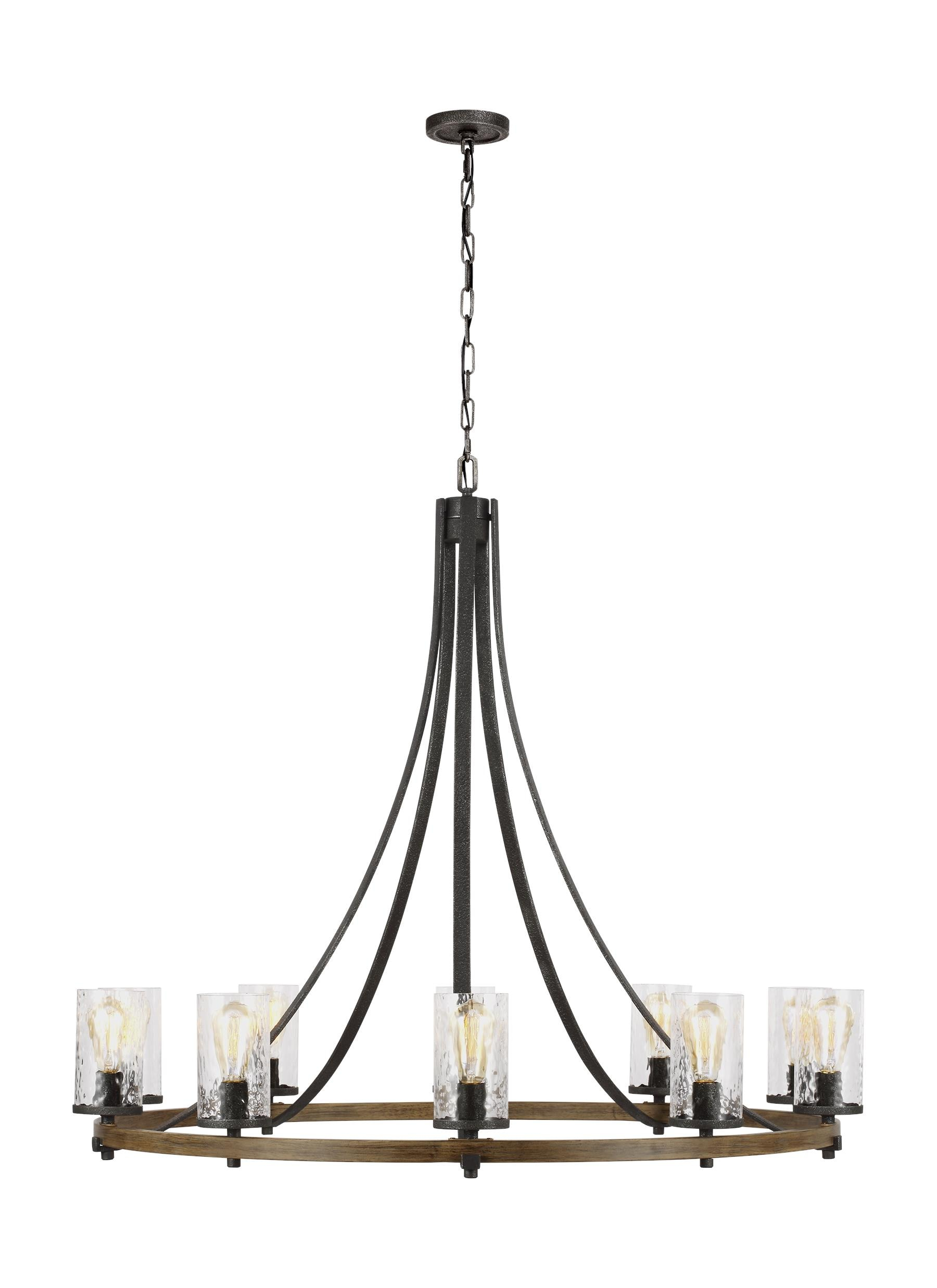Distressed Weathered Oak & Slate Grey 10-Light Crystal Chandelier