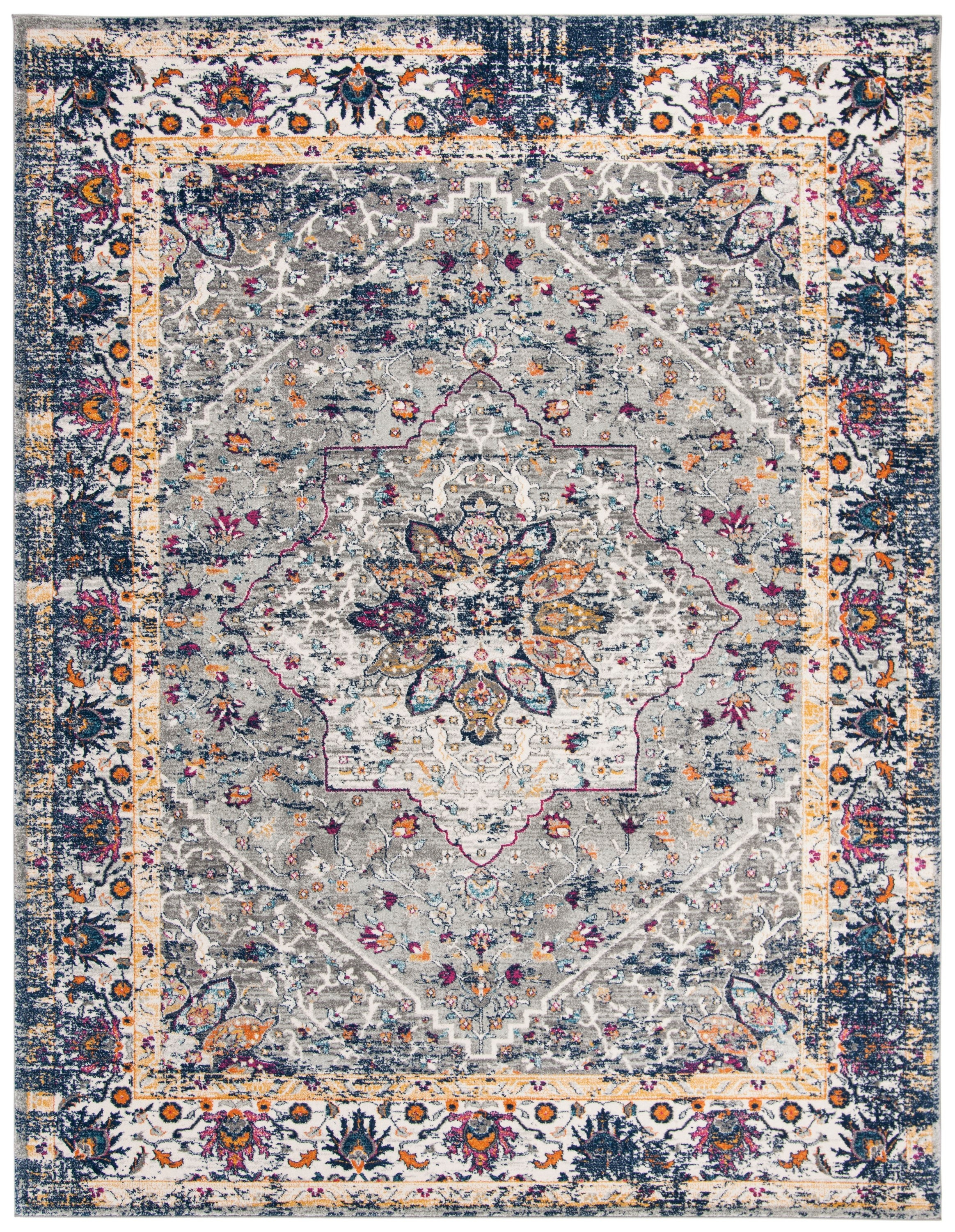 SAFAVIEH Evoke Gracelyn Overdyed Floral Area Rug, Grey/Navy, 9' x 12'