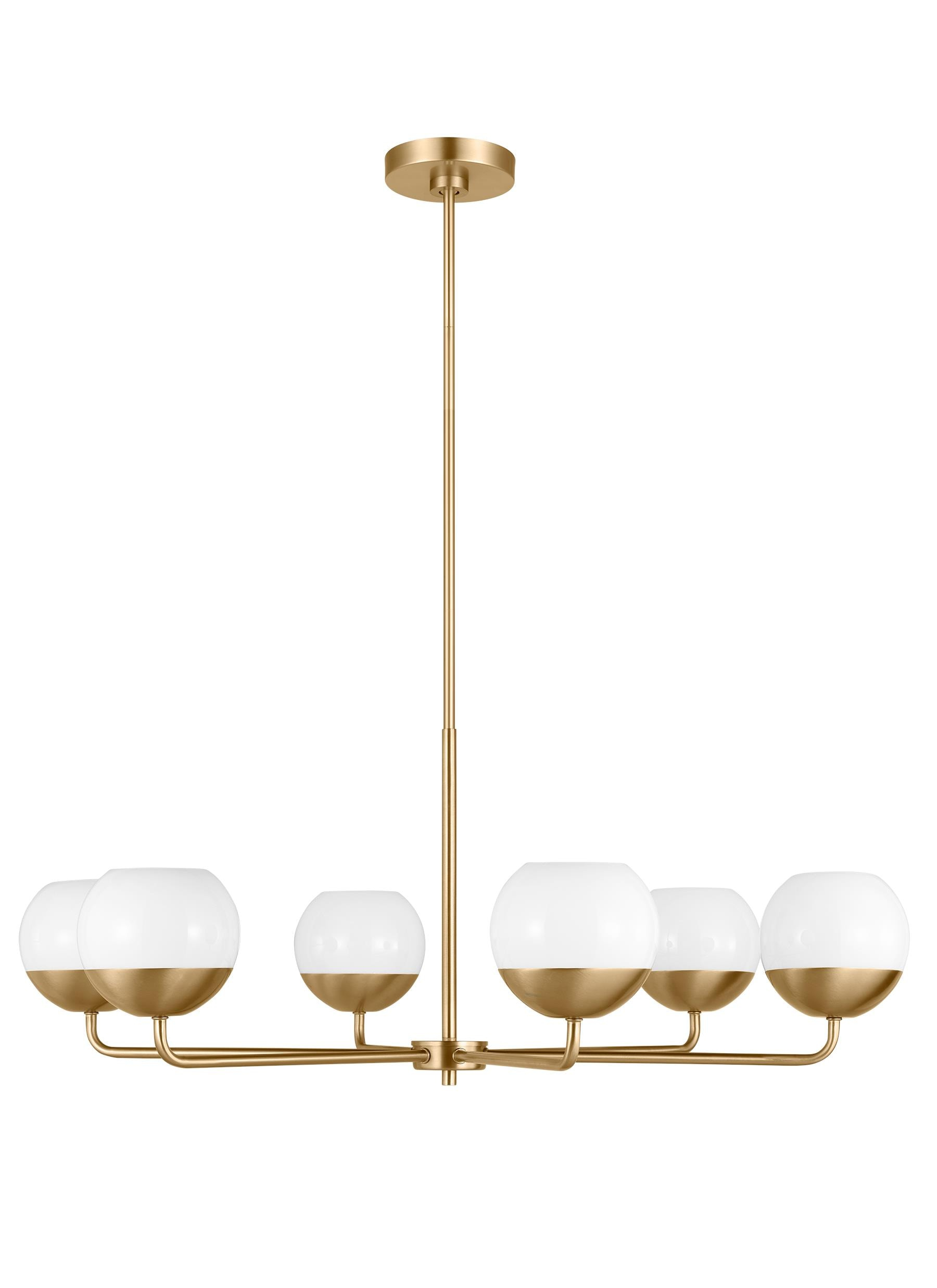 Alvin Satin Brass and Milk Glass 6-Light Chandelier