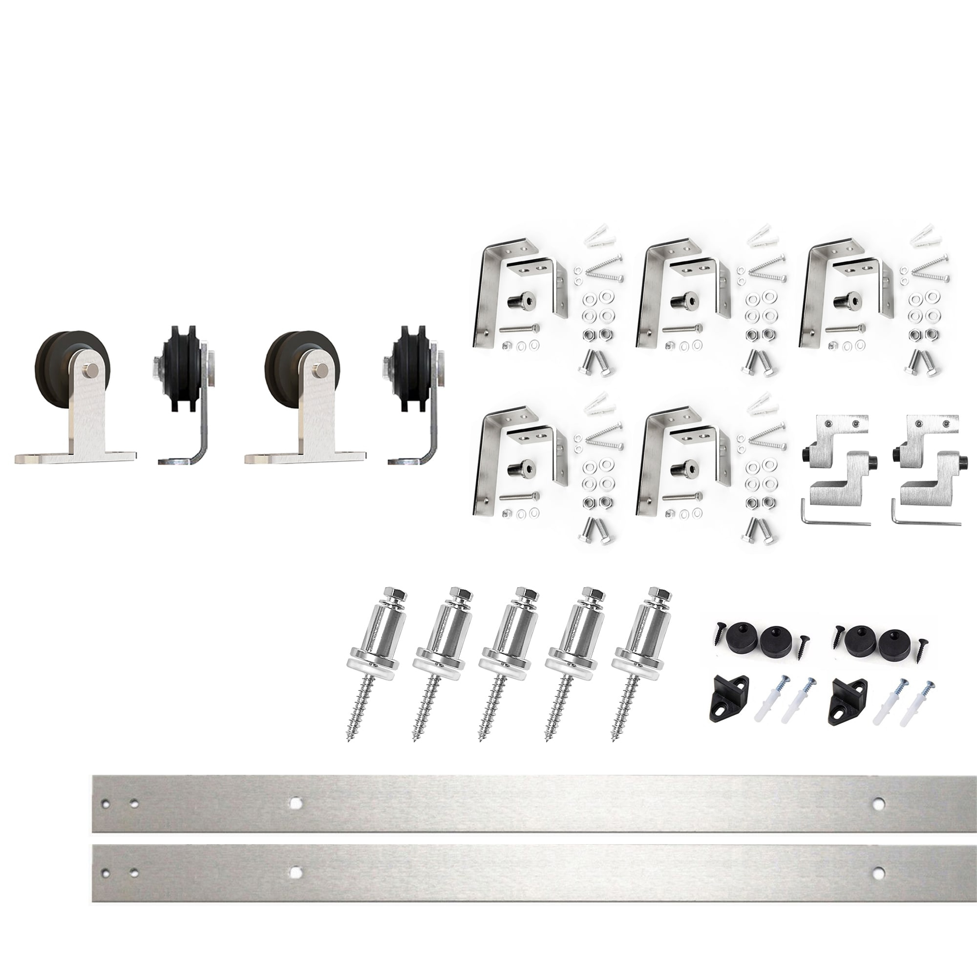 Homacer Brushed Nickel Double Track U-Shape Bypass Sliding Barn Door Hardware Kit, for Two/Double Doors, 6ft Long Flat Track, T-Shape Design Roller, Heavy Duty, for Interior & Exterior Use