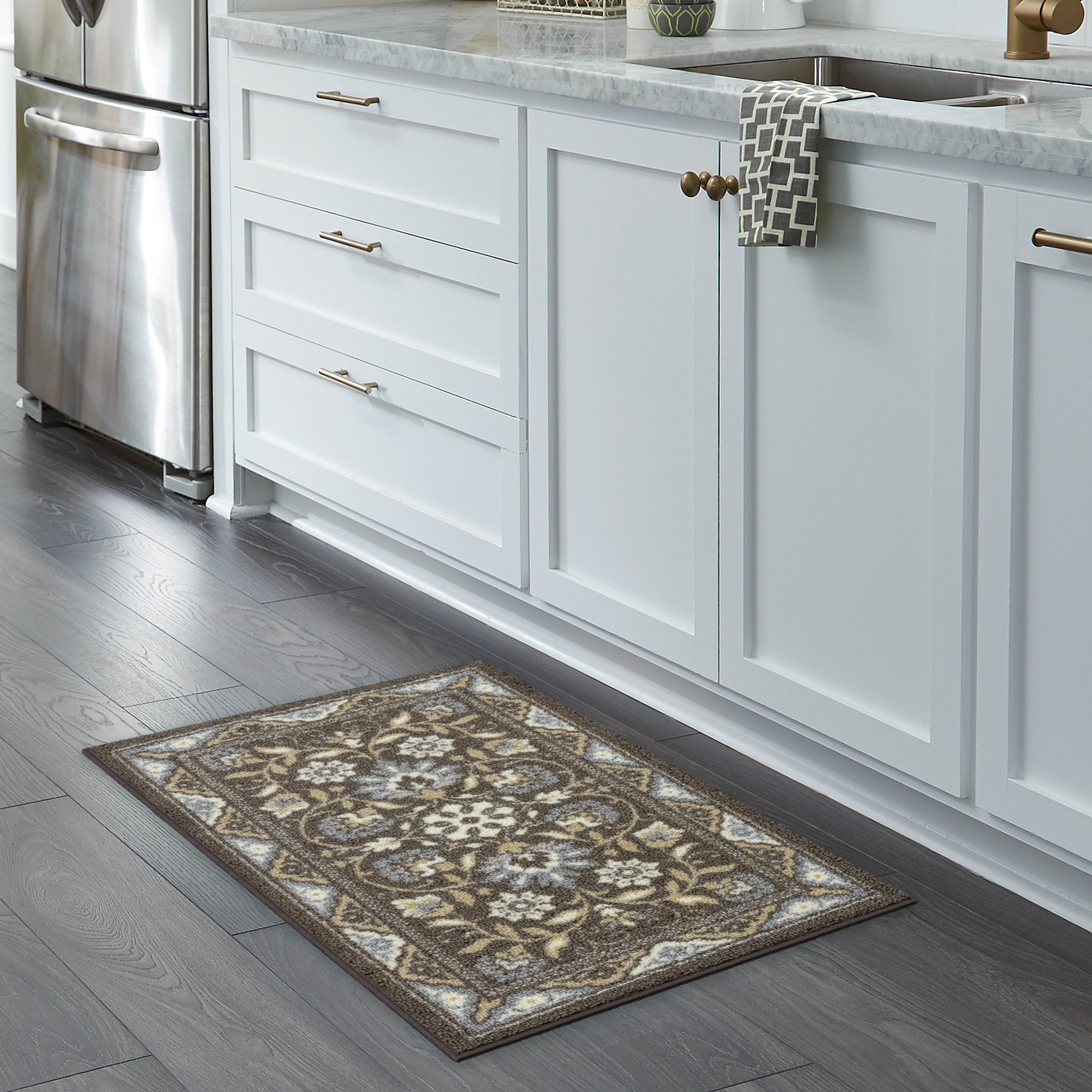 Maples Rugs - Made in USA - Florence Traditional Floral Indoor Accent Rugs, 1'8 x 2'10, Light Brown