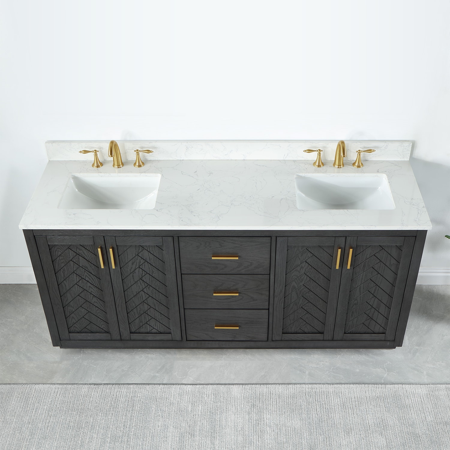 Gazsi 72" Double Bathroom Vanity Set in Brown Oak without Mirror