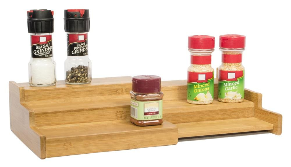 Trademark Innovations Bamboo Expandable 3-Tier Spice Rack and Cabinet Organizer, Natural, Small