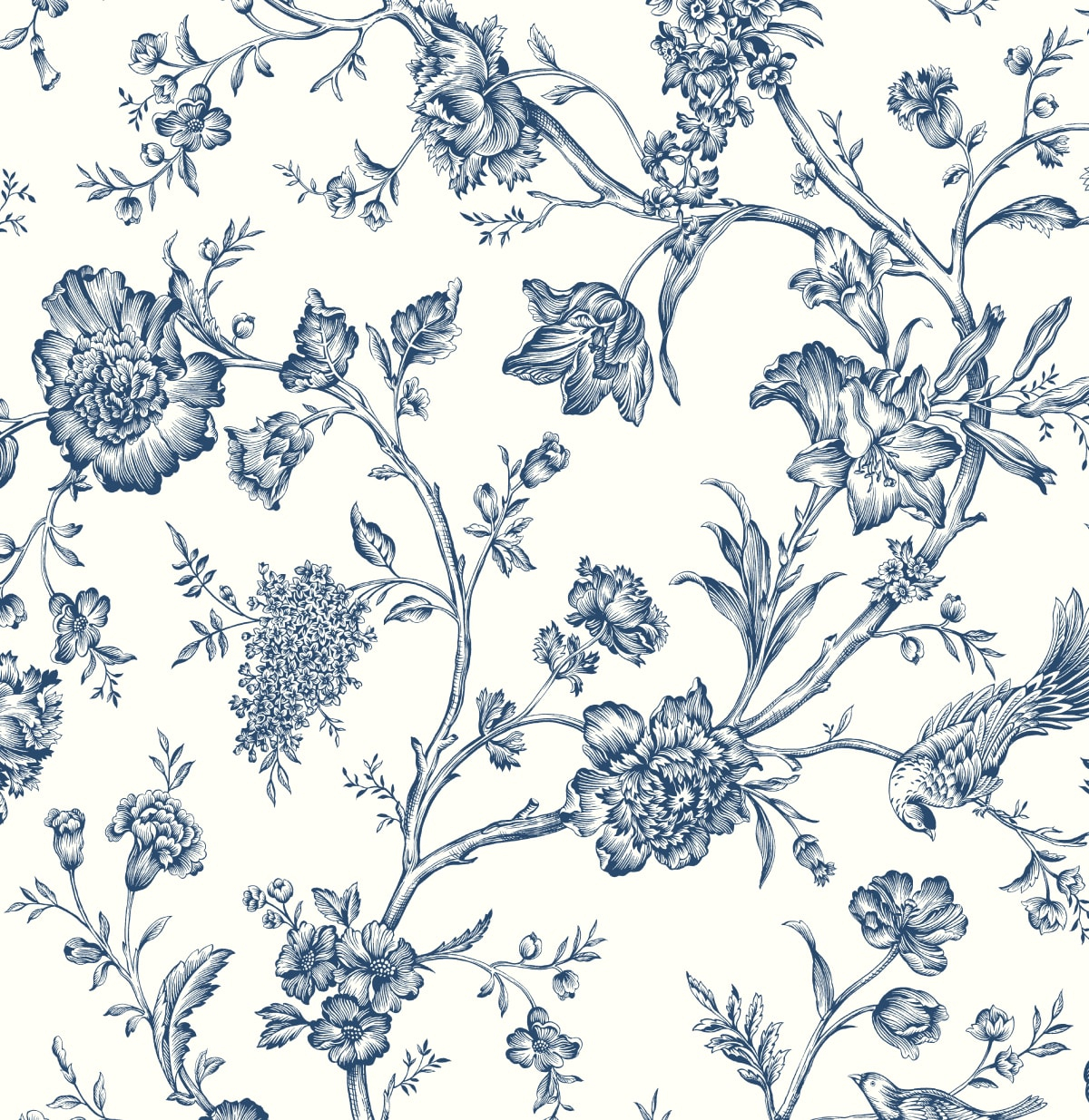 NextWall Navy Blue Jasmine Chinoiserie Peel and Stick Wallpaper