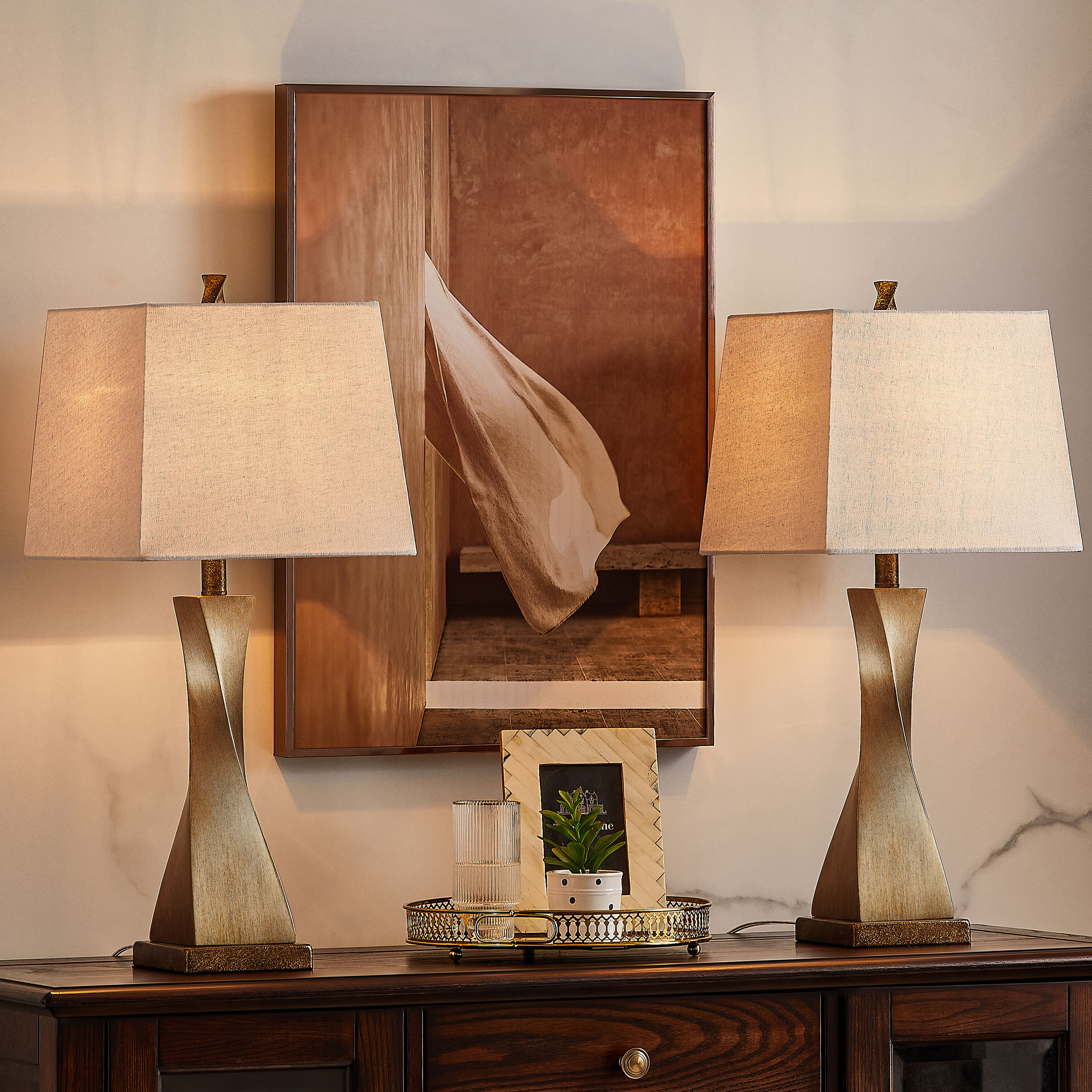 Kawoti  27" Distressed Painted Table Lamp Set (Set of 2)