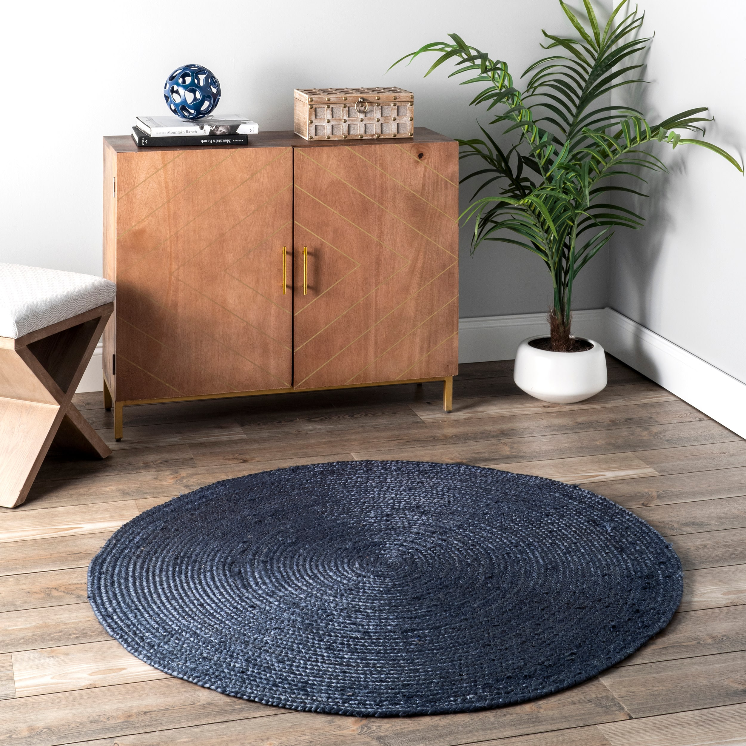 nuLOOM Rigo Hand Woven Farmhouse Jute Area Rug, Oval 4' x 6', Navy