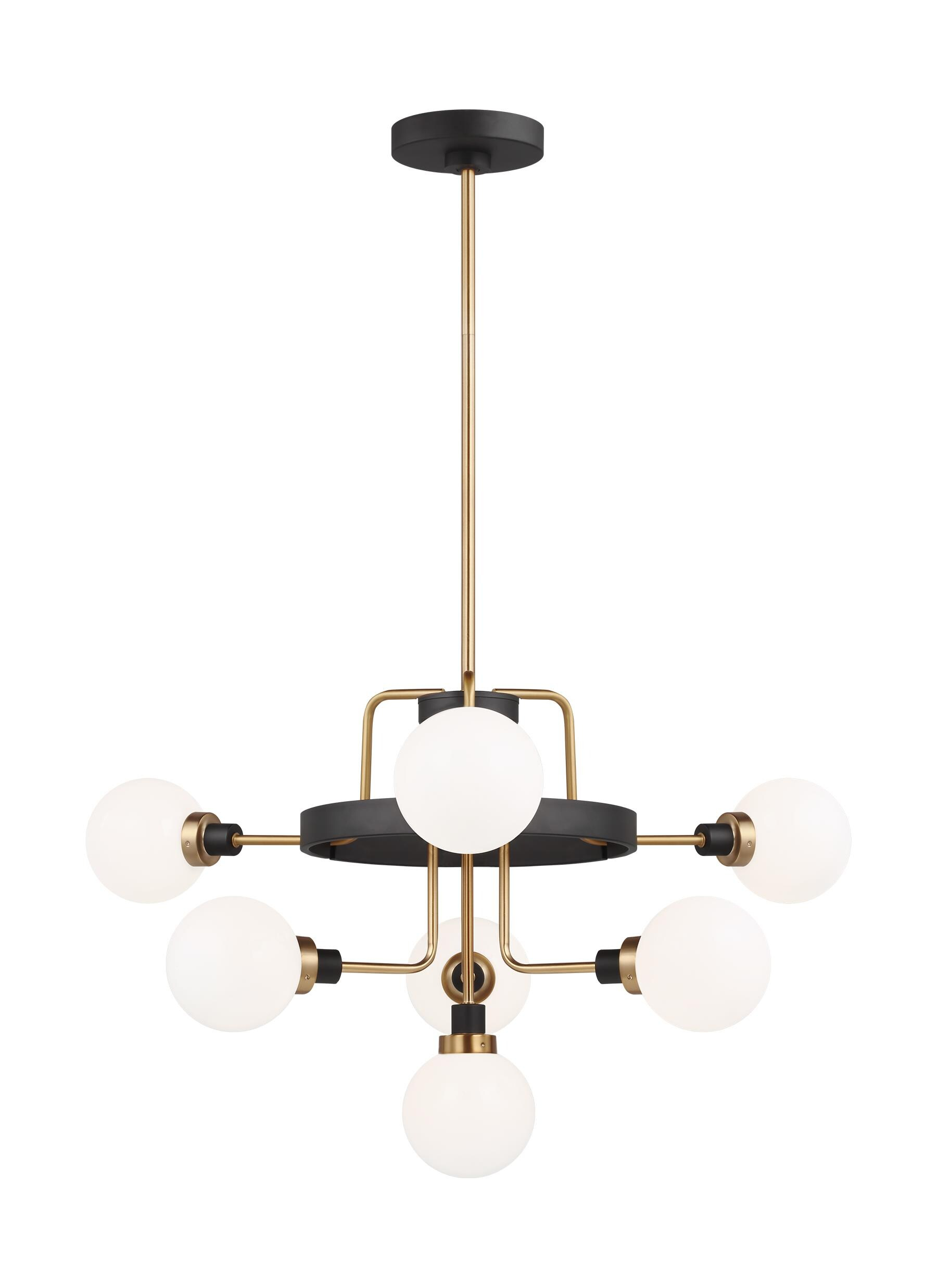 Rowan Satin Brass 7-Light Outdoor Chandelier with Etched Opal Glass Shades