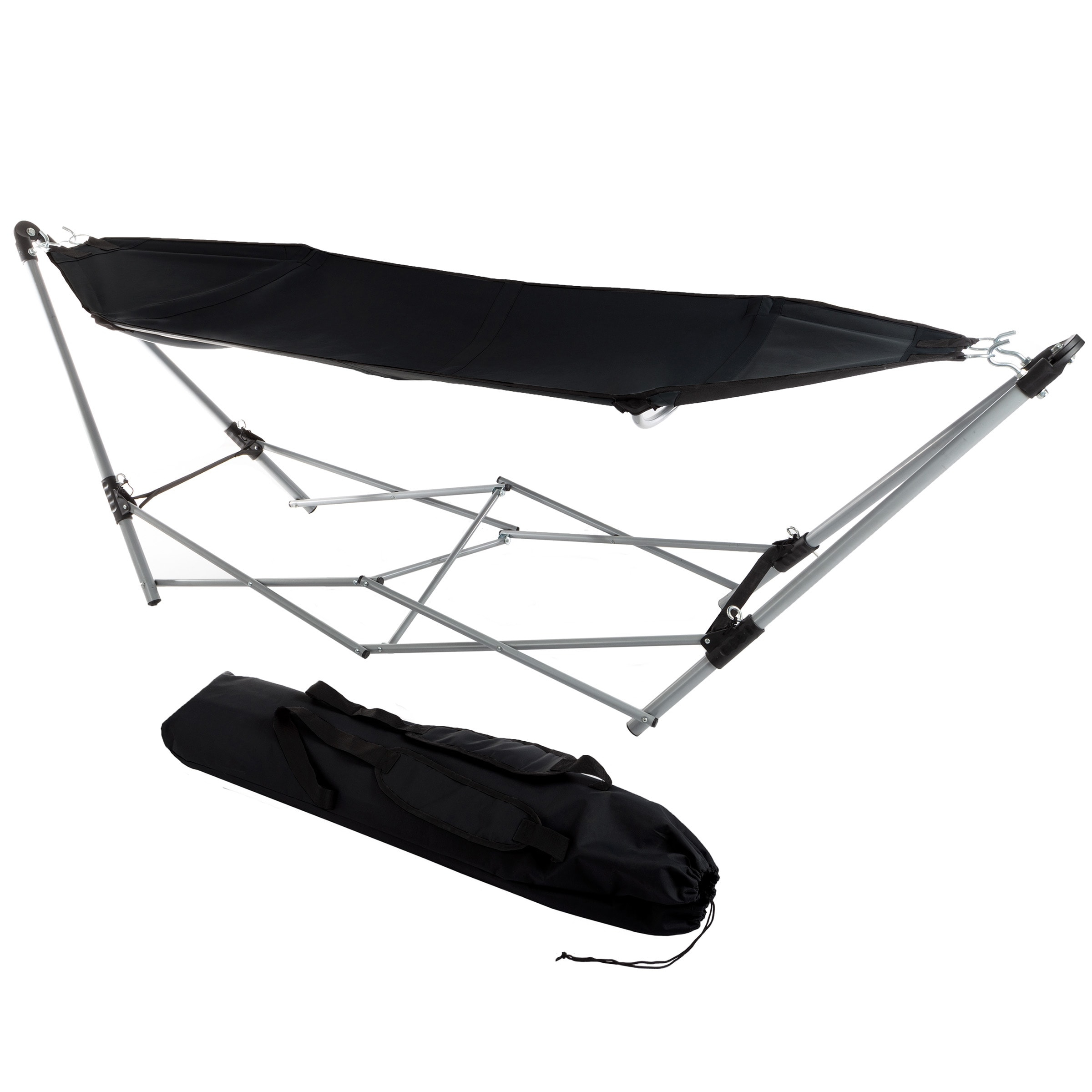 Portable Hammock with Stand - Folds and Fits into Included Carry Bag for Easy Travel- Perfect for Backyard Pool Beach Hiking by Lavish Home (Black)