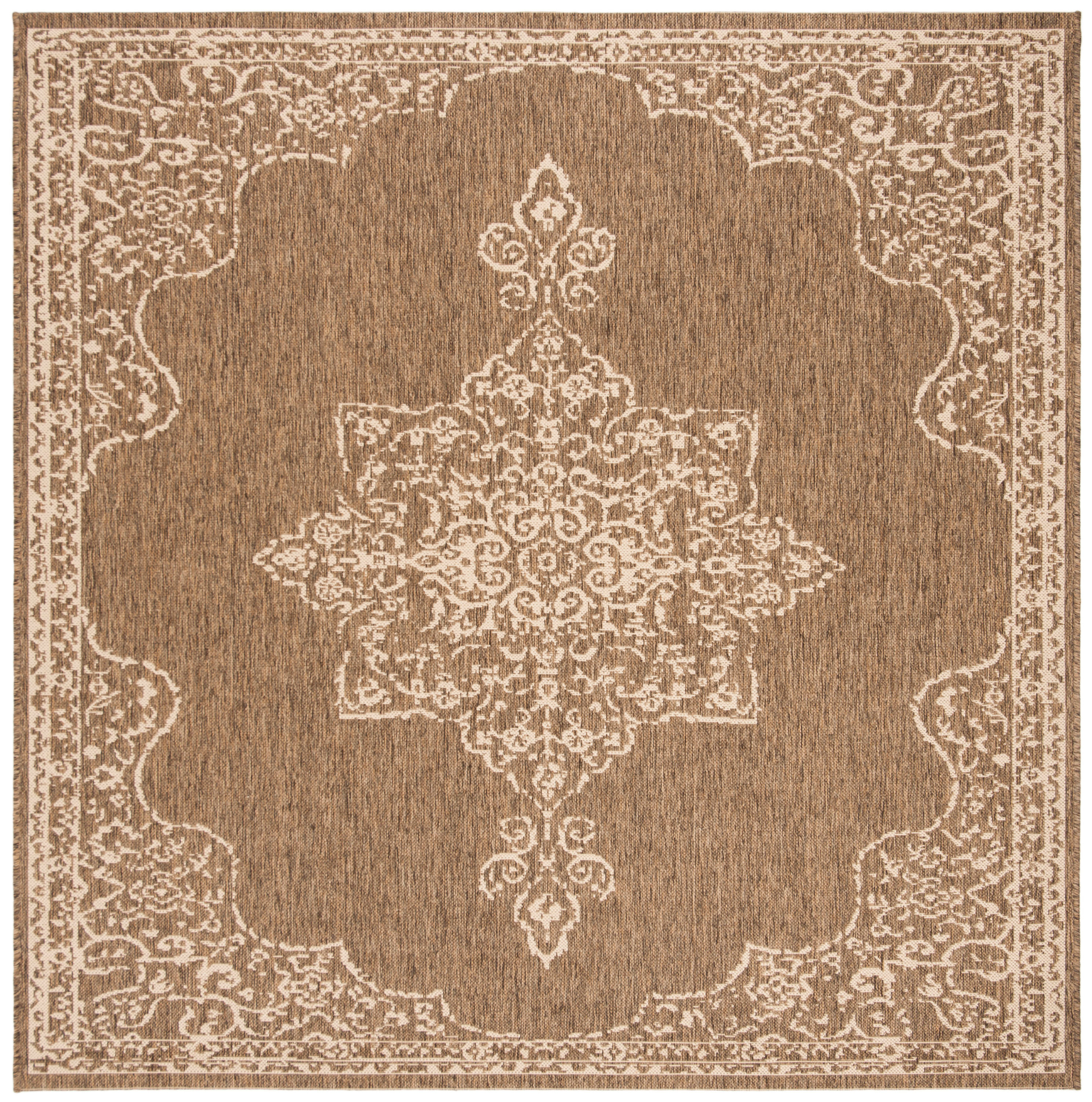 SAFAVIEH Beach House Harding Traditional Indoor/Outdoor Area Rug Cream/Beige, 6'7" x 6'7" Square