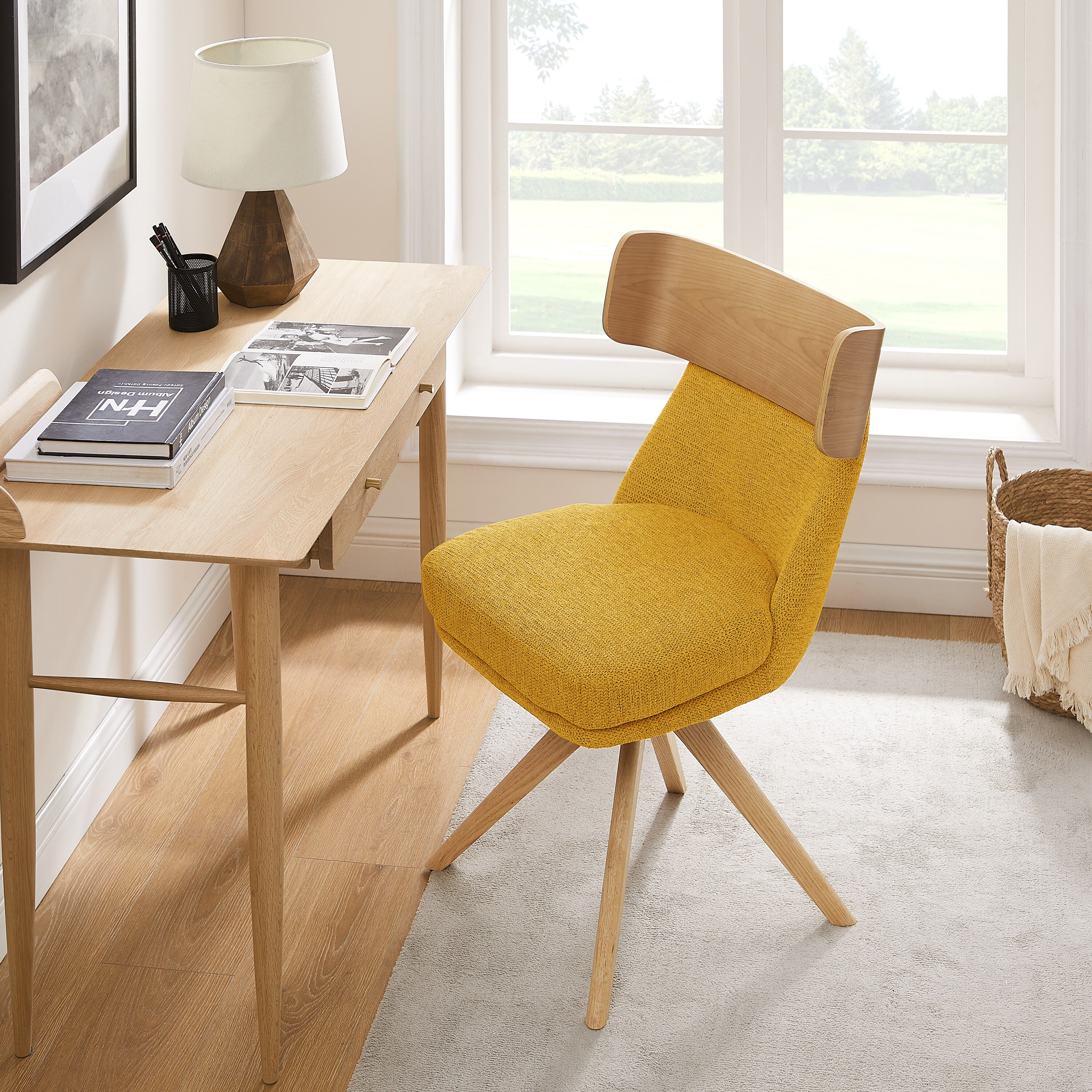 Art Leon Modern Yellow Swivel Accent Chair