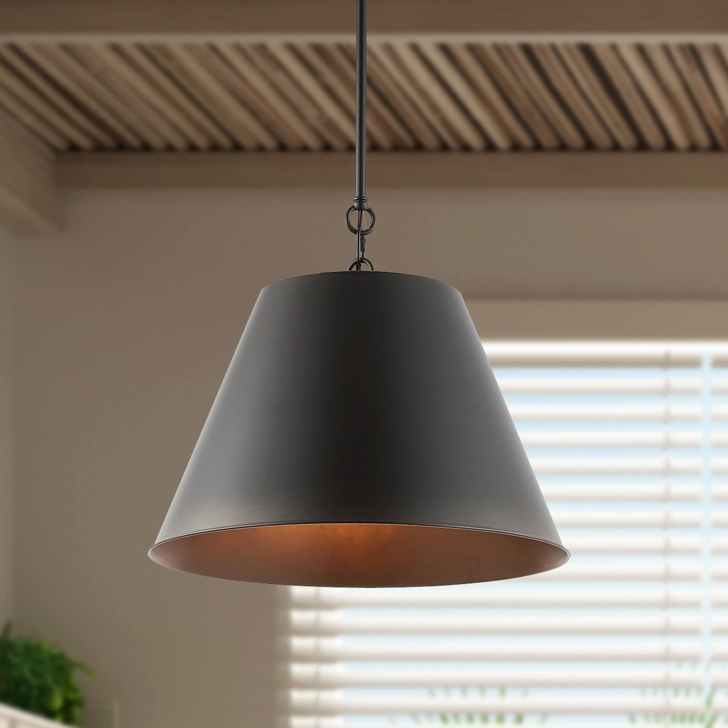 JONATHAN Y Harper 17.88" 1-Light Industrial Farmhouse Iron LED Pendant, Oil Rubbed Bronze