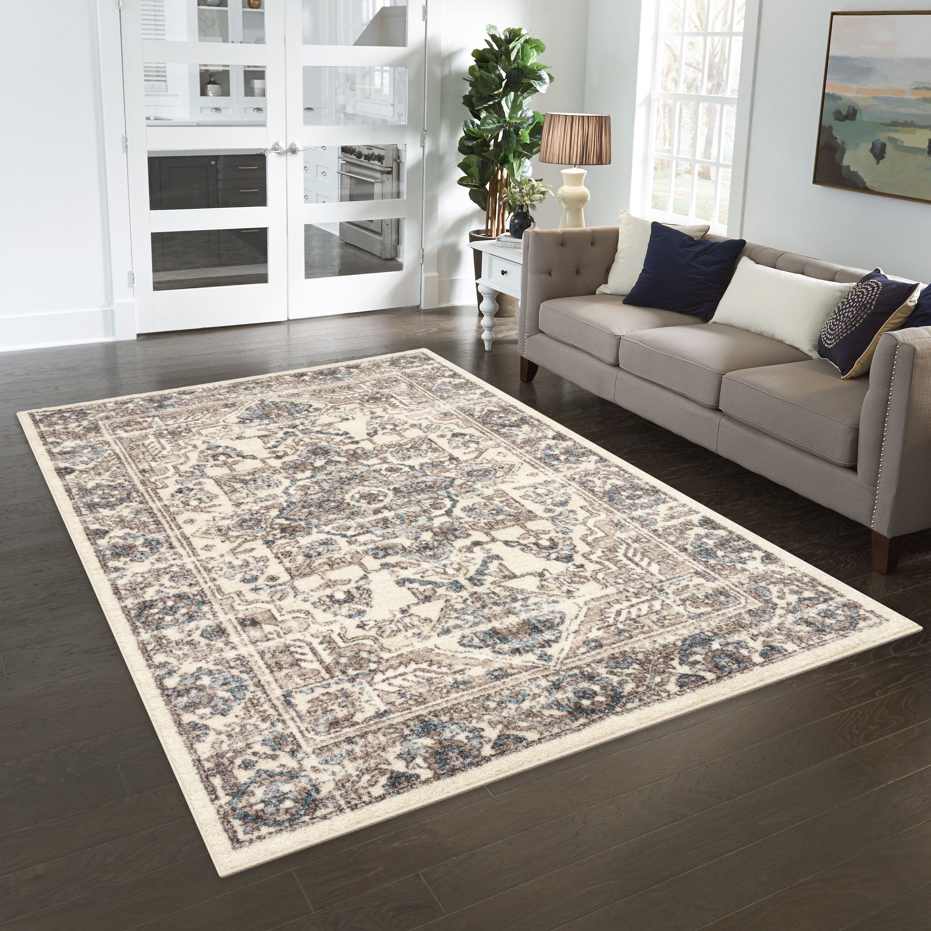 Maples Rugs Antique Border Traditional Beige Ivory Indoor Area Rug, 7' x 10'