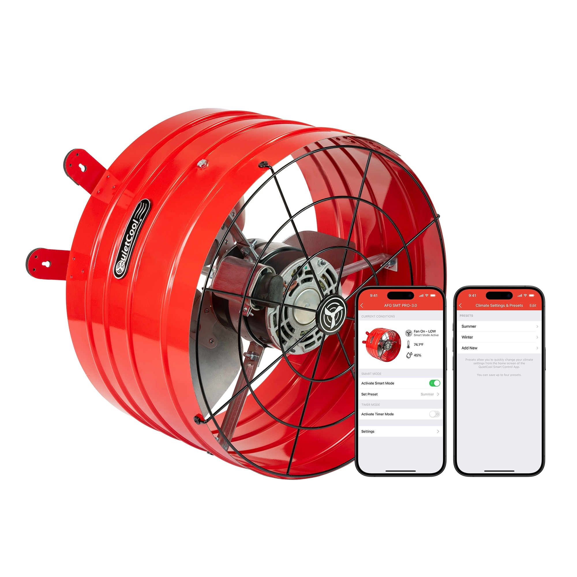QuietCool AFG SMT PRO-3.0 Smart Attic Fan for Gable Vents - 2940 CFM - Smart App Control - Thermostat and Humidistat - 20ft Power Cord - Plug-and-play - Two Speed