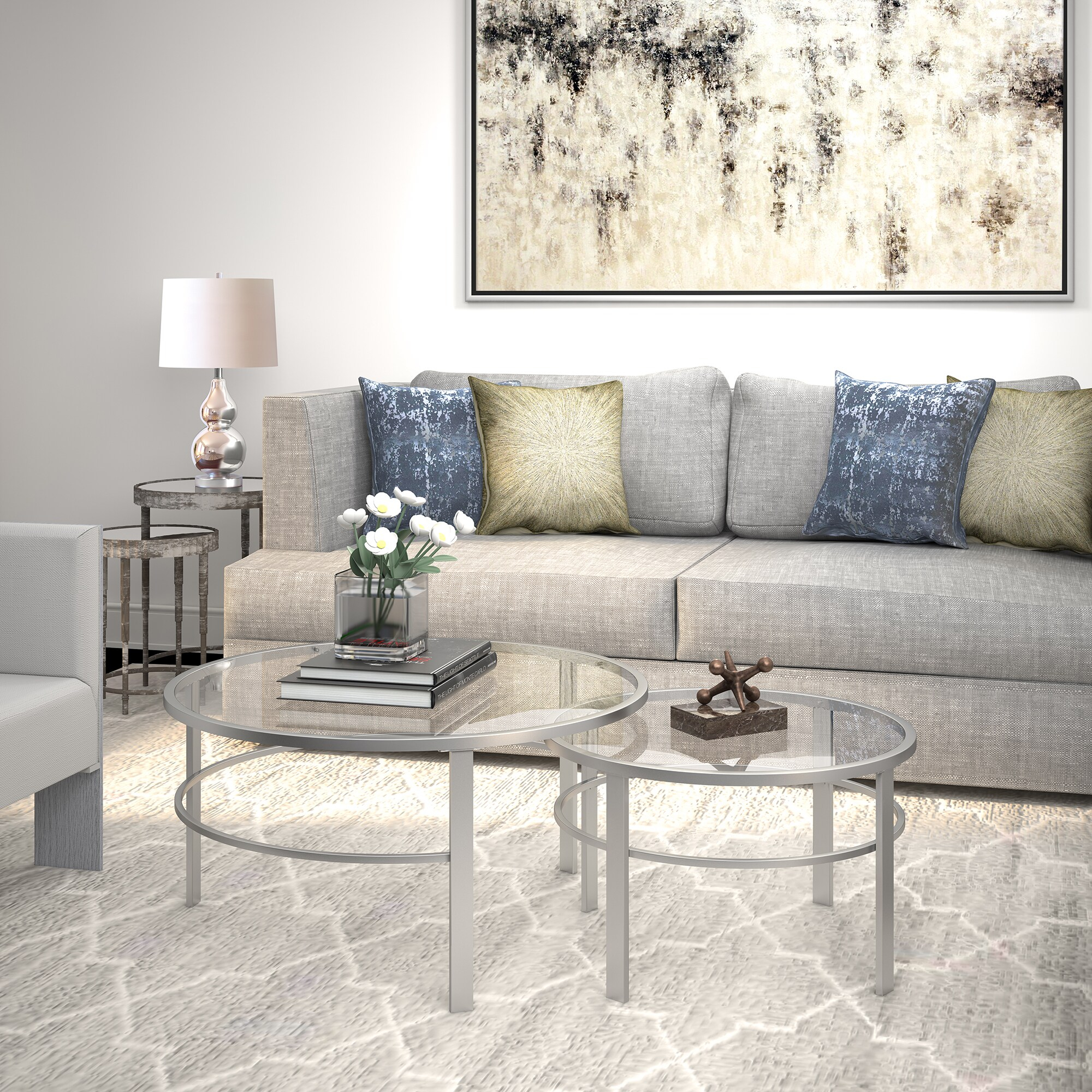 Evelyn&Zoe Gaia Round Nested Coffee Table, Satin Nickel