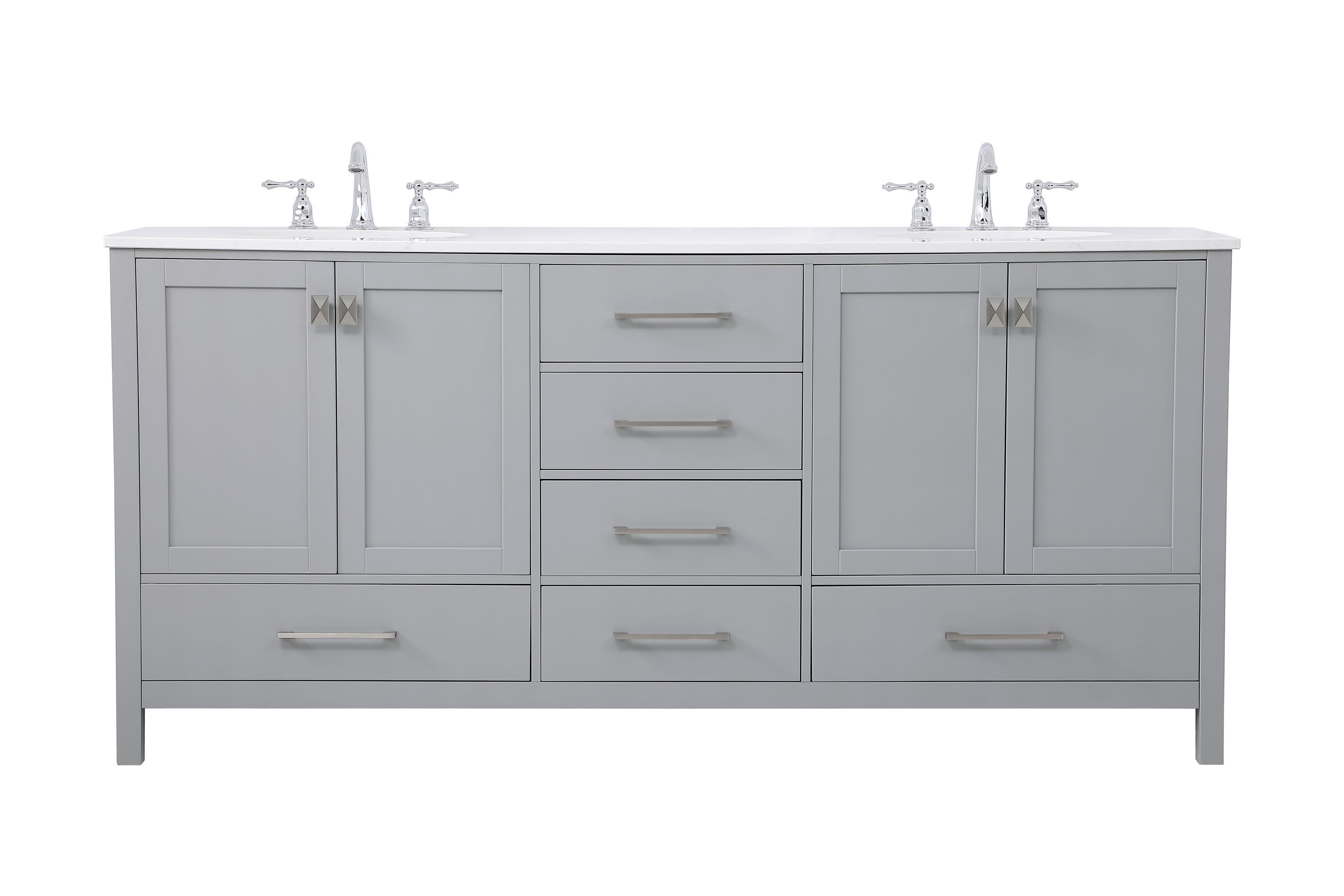 Elegant Decor Irene 72" Solid Wood and Stone Double Bathroom Vanity in Gray