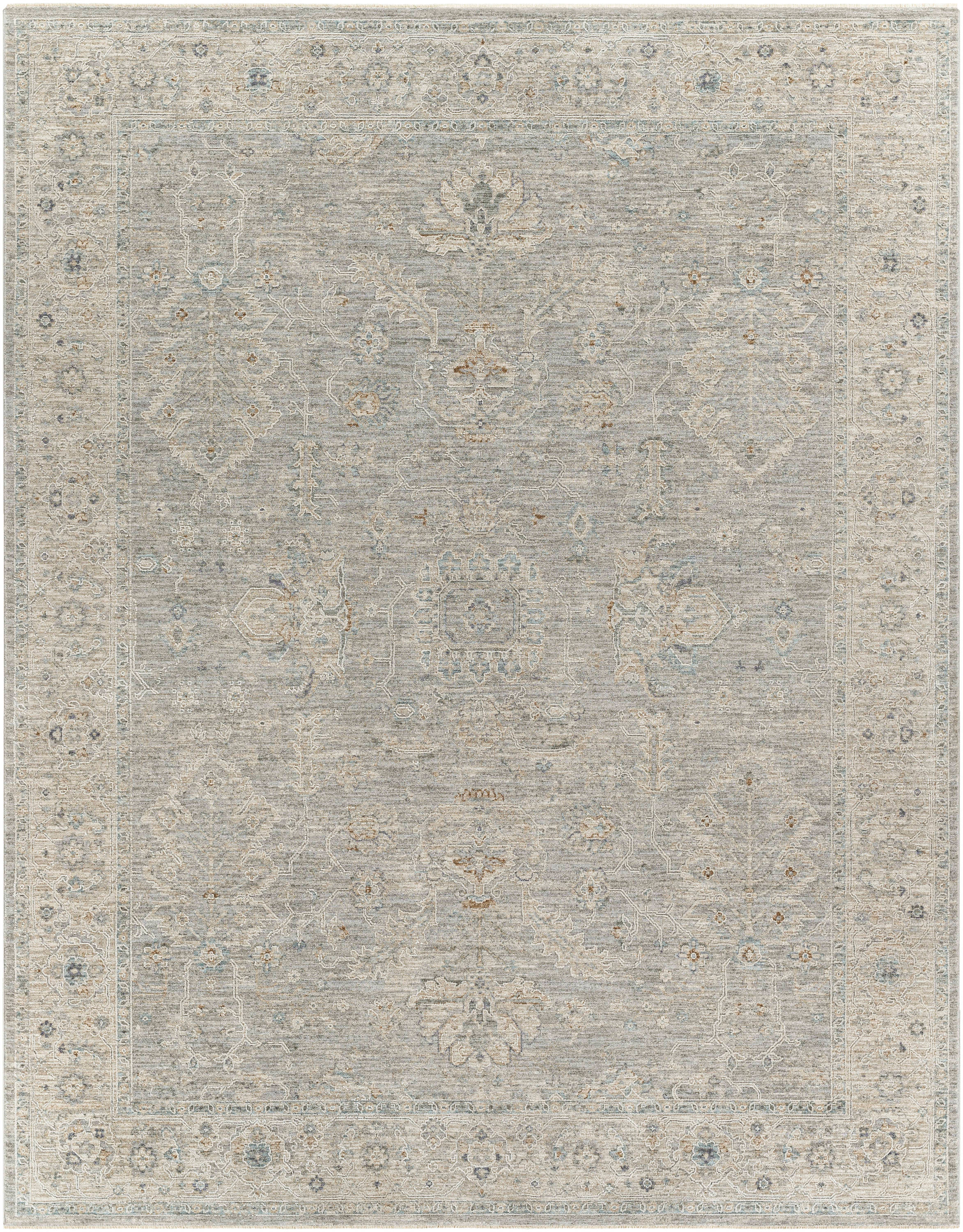 Elegant Gray Rectangular Easy-Care Cotton Blend Rug