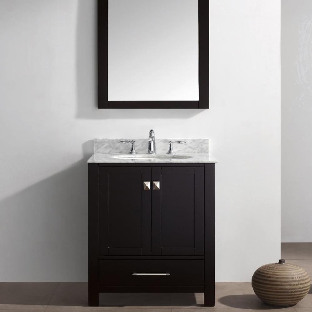 Eviva Aberdeen 30" Espresso Transitional Bathroom Vanity w/ White Carrara Top