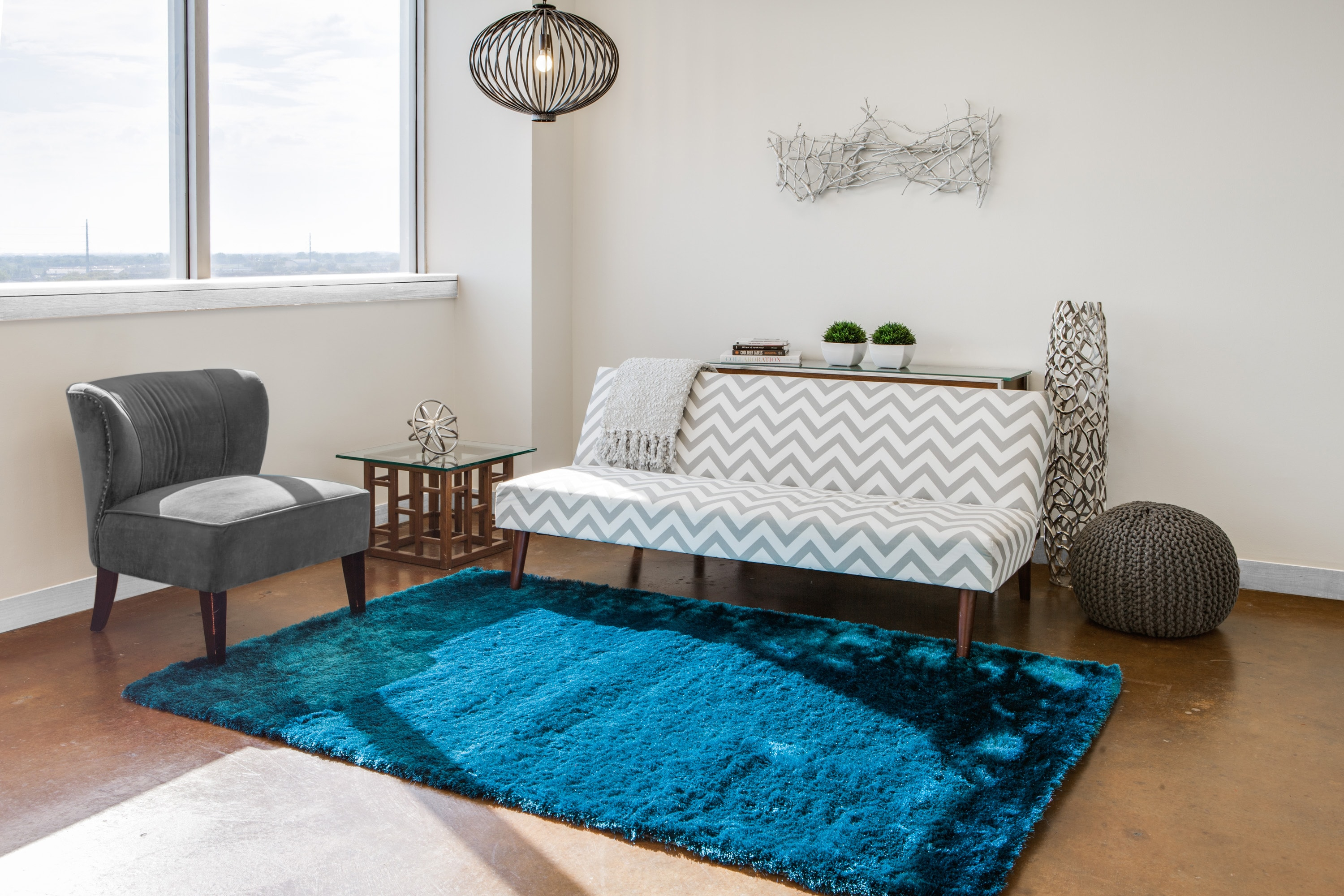 Freya Teal Shag 2'x3' Hand-Tufted Wool and Viscose Rug