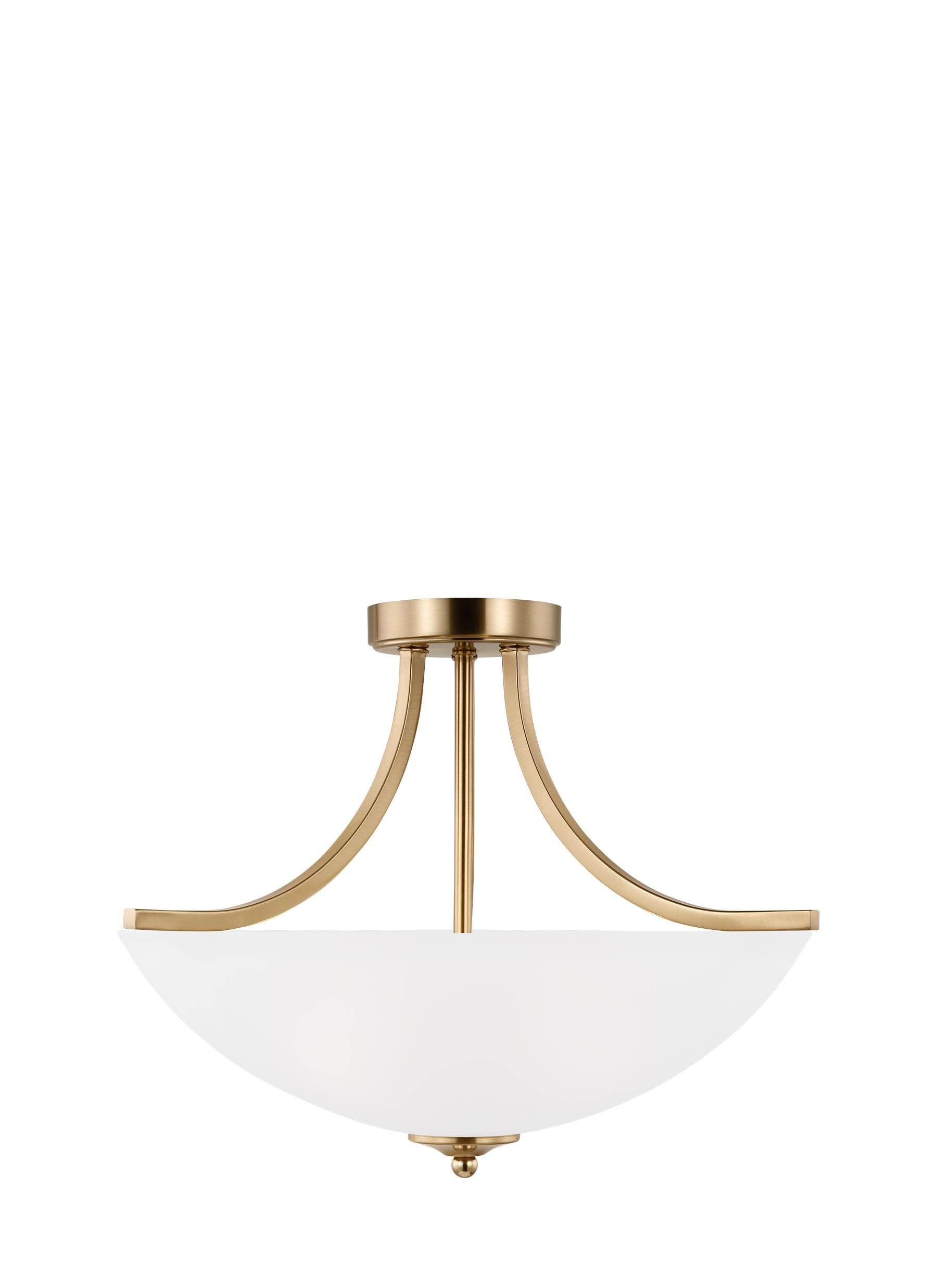 Geary 2-Light Satin Brass Dual Semi-Flush Mount Convertible Pendant with Satin Etched Glass Shade