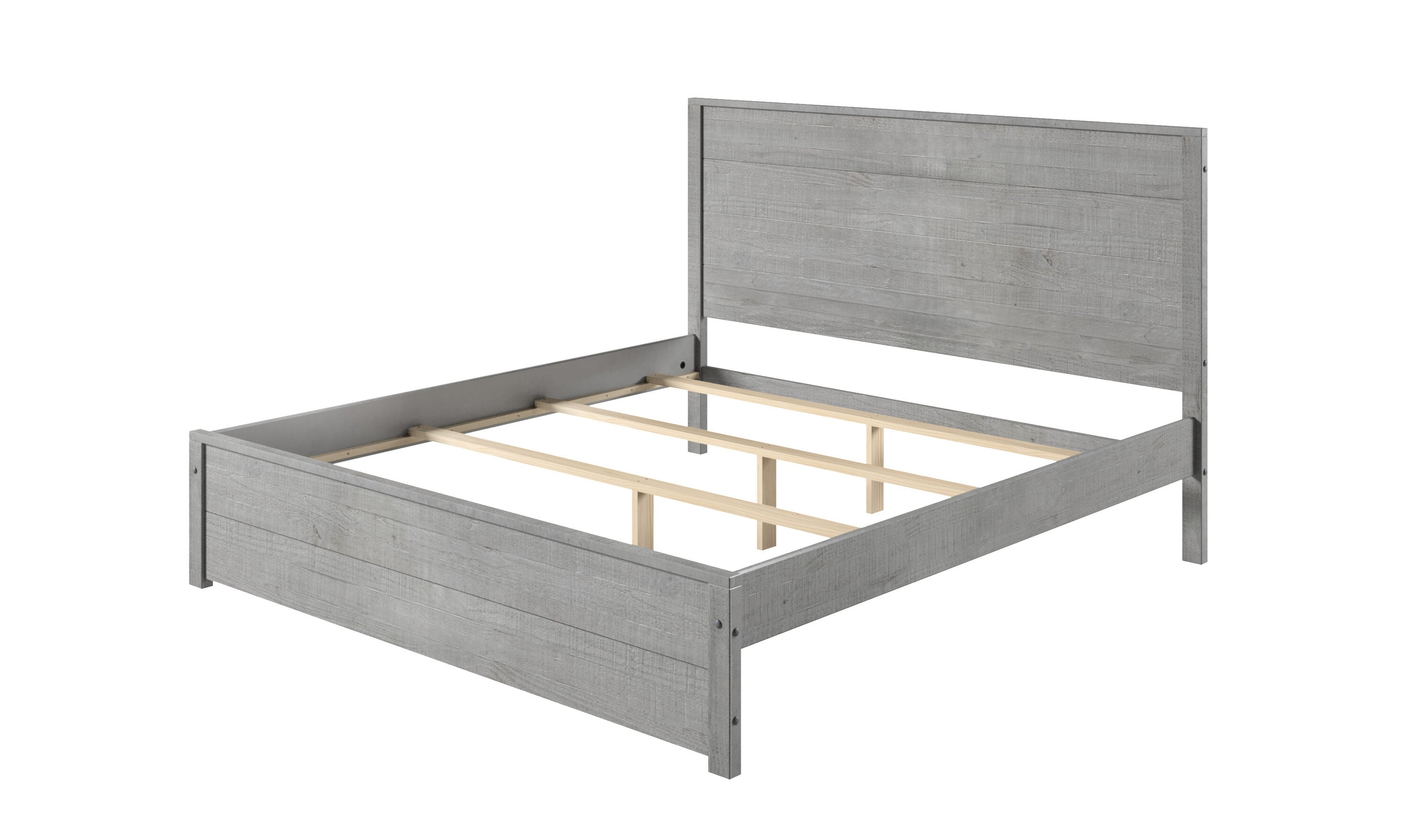 Camaflexi Hampton Solid Wood King Size Bed Frame with Headboard, King Bed with Wood Slat Supports, Driftwood Finish