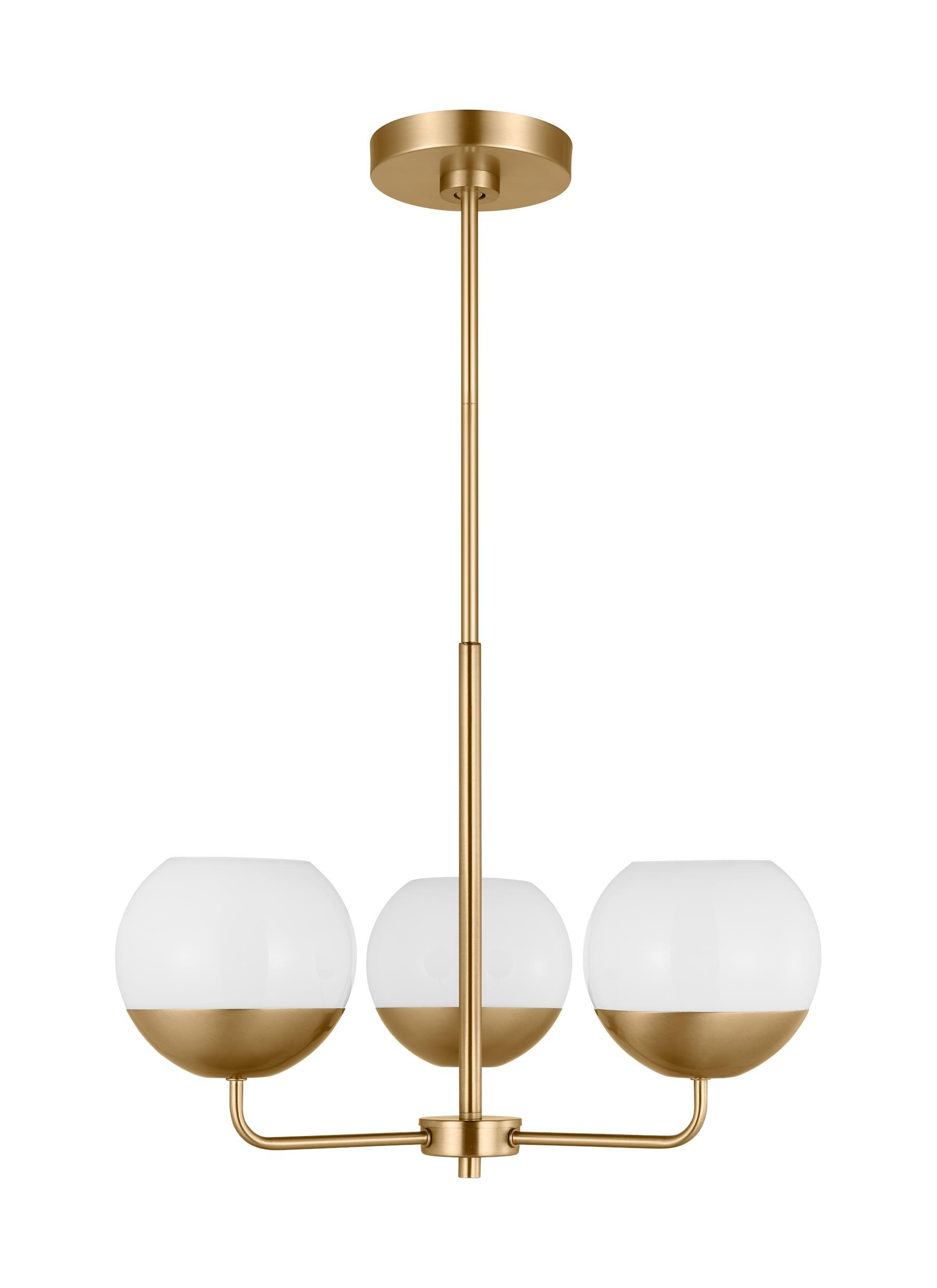 Alvin Satin Brass and Milk Glass 3-Light Chandelier