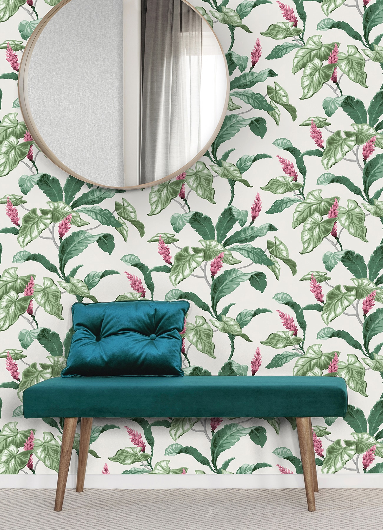 Brewster Home Fashions Meridian Parade Green Tropical Leaves Wallpaper