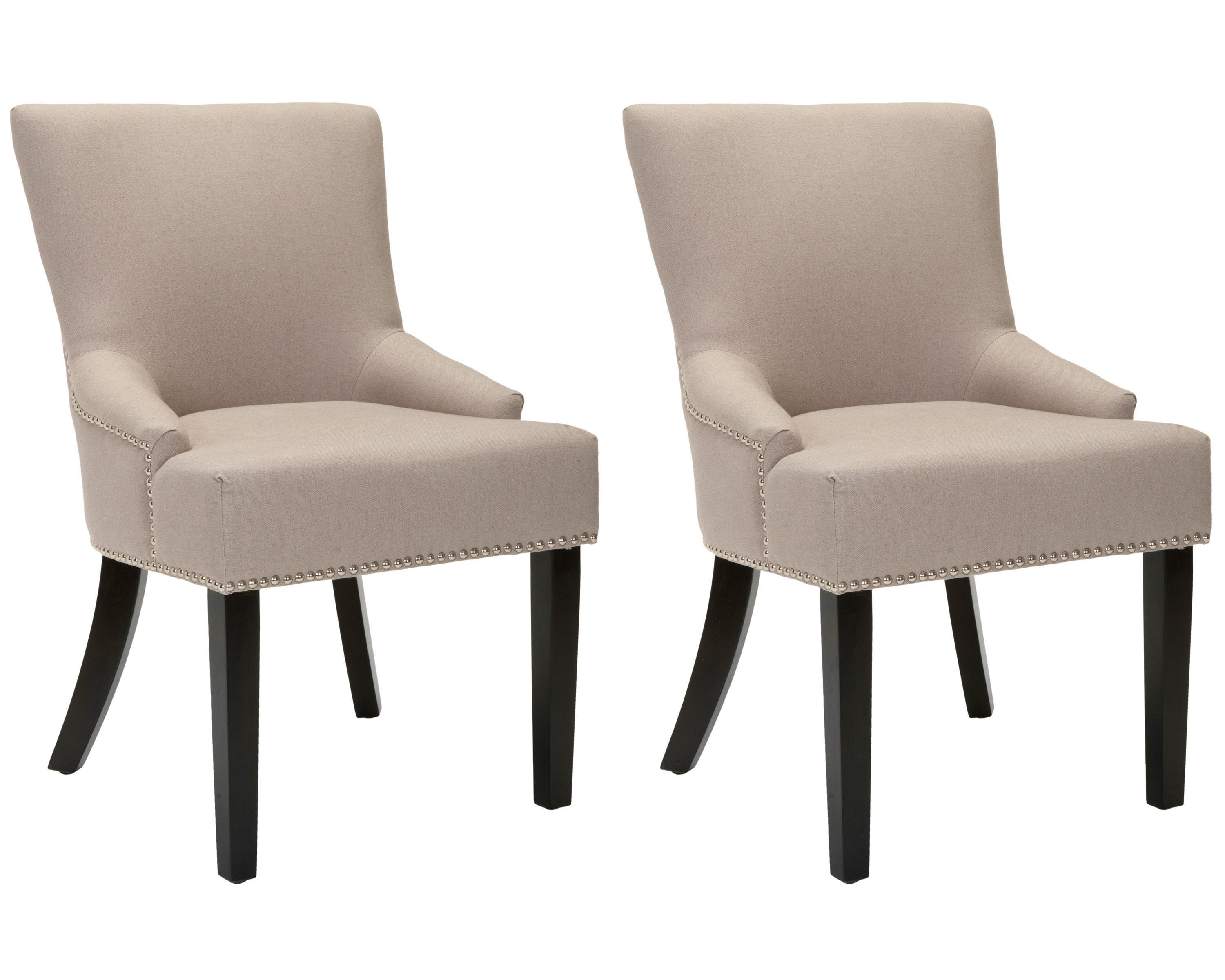 SAFAVIEH Lotus 19''H KD Side Chair Set of 2 Silver Nail Head Taupe / Espresso