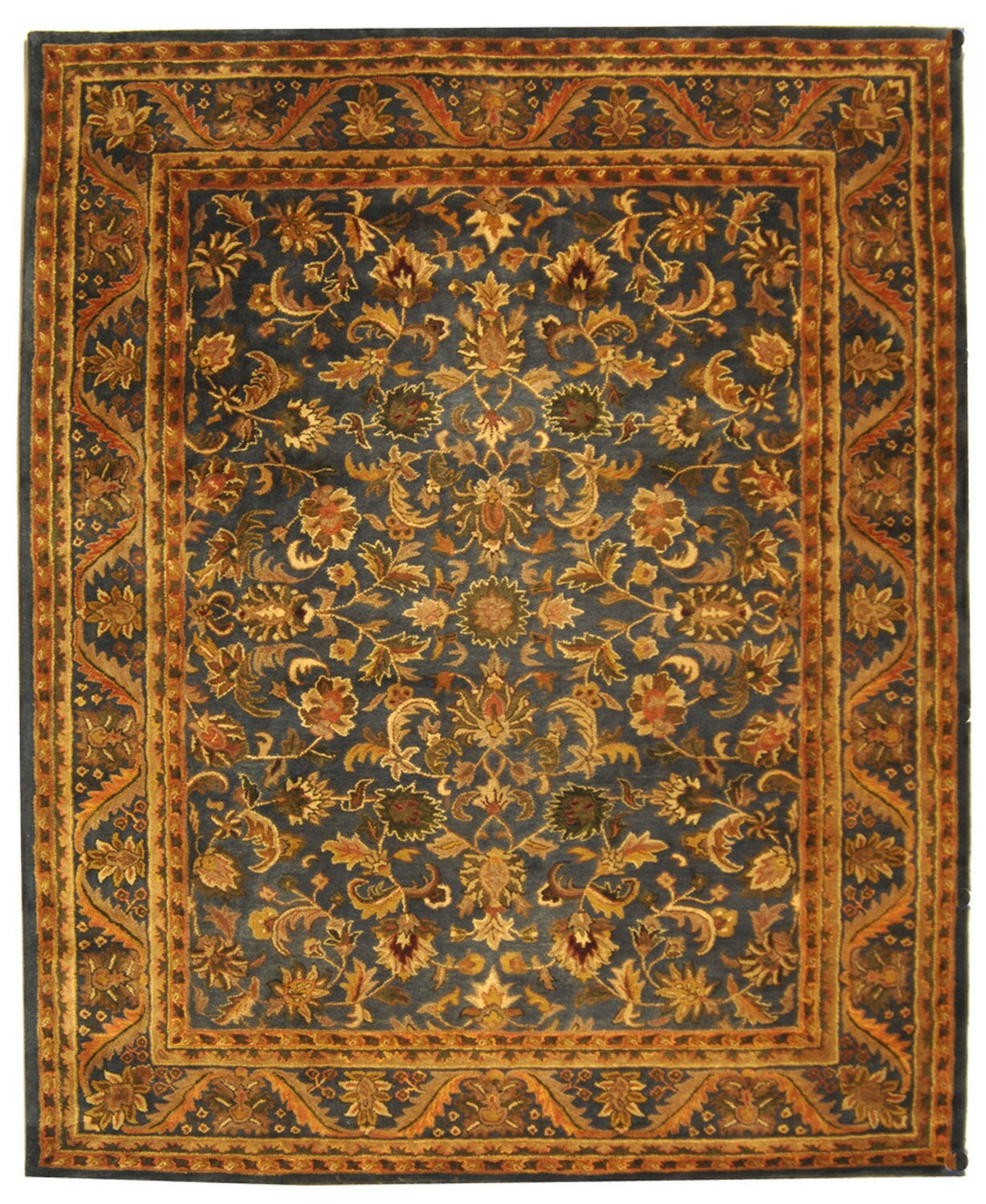 SAFAVIEH Antiquity Carmella Floral Bordered Wool Area Rug, Blue/Gold, 11' x 16'