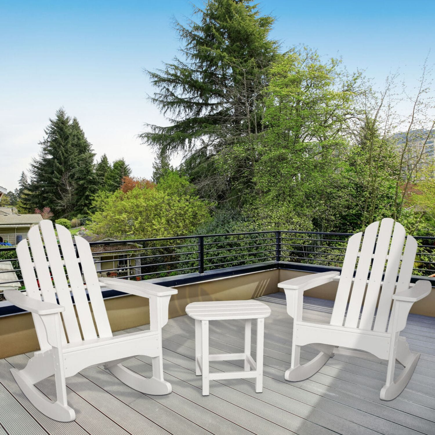 Hanover 3-Piece All-Weather Rocking Adirondack Patio Set - White
