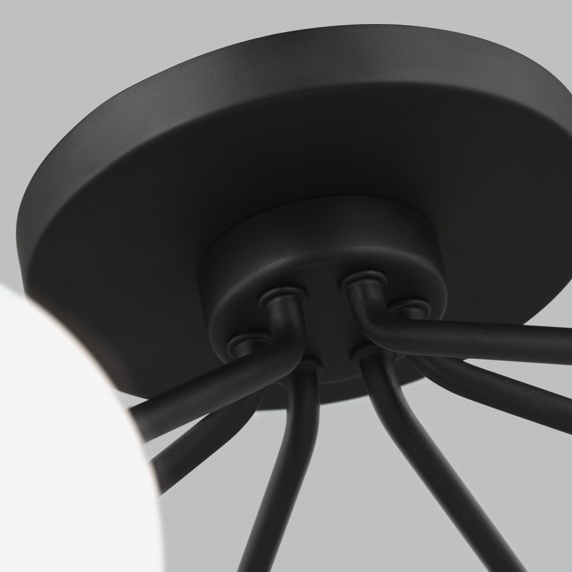 Donovan Matte Black 24" Modern Globe Semi-Flush Mount with White Glass