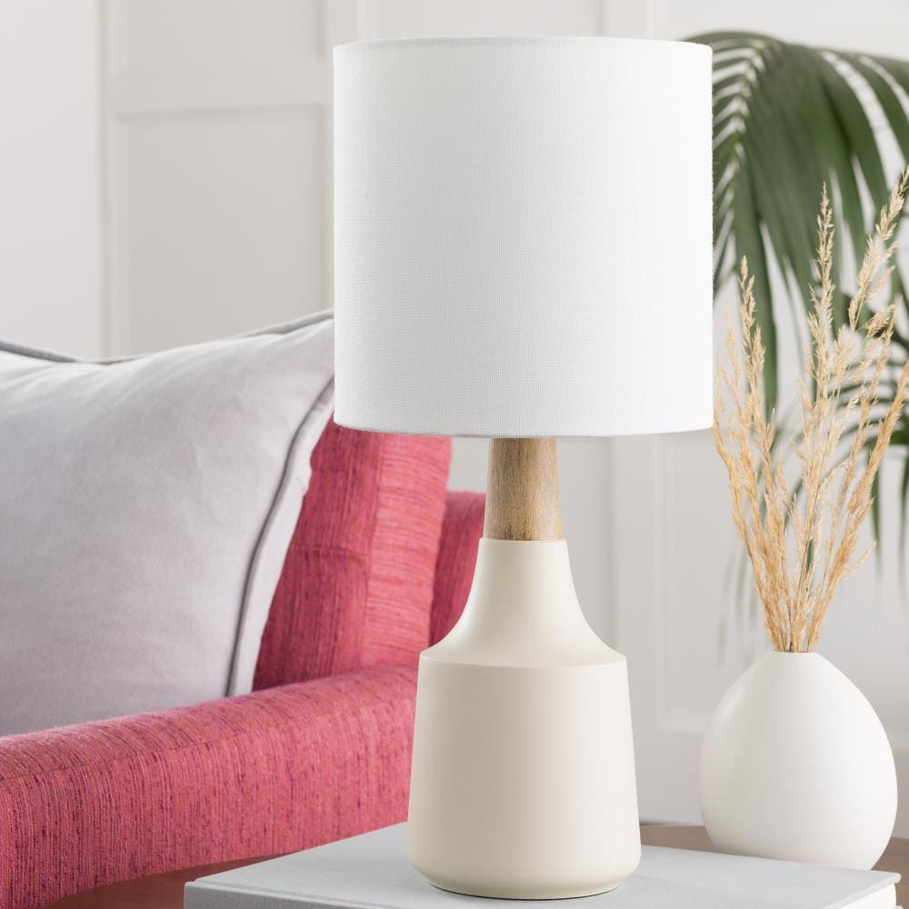 Livabliss Kent Modern Accent Table Lamp, 18-inch, Ivory with White Shade