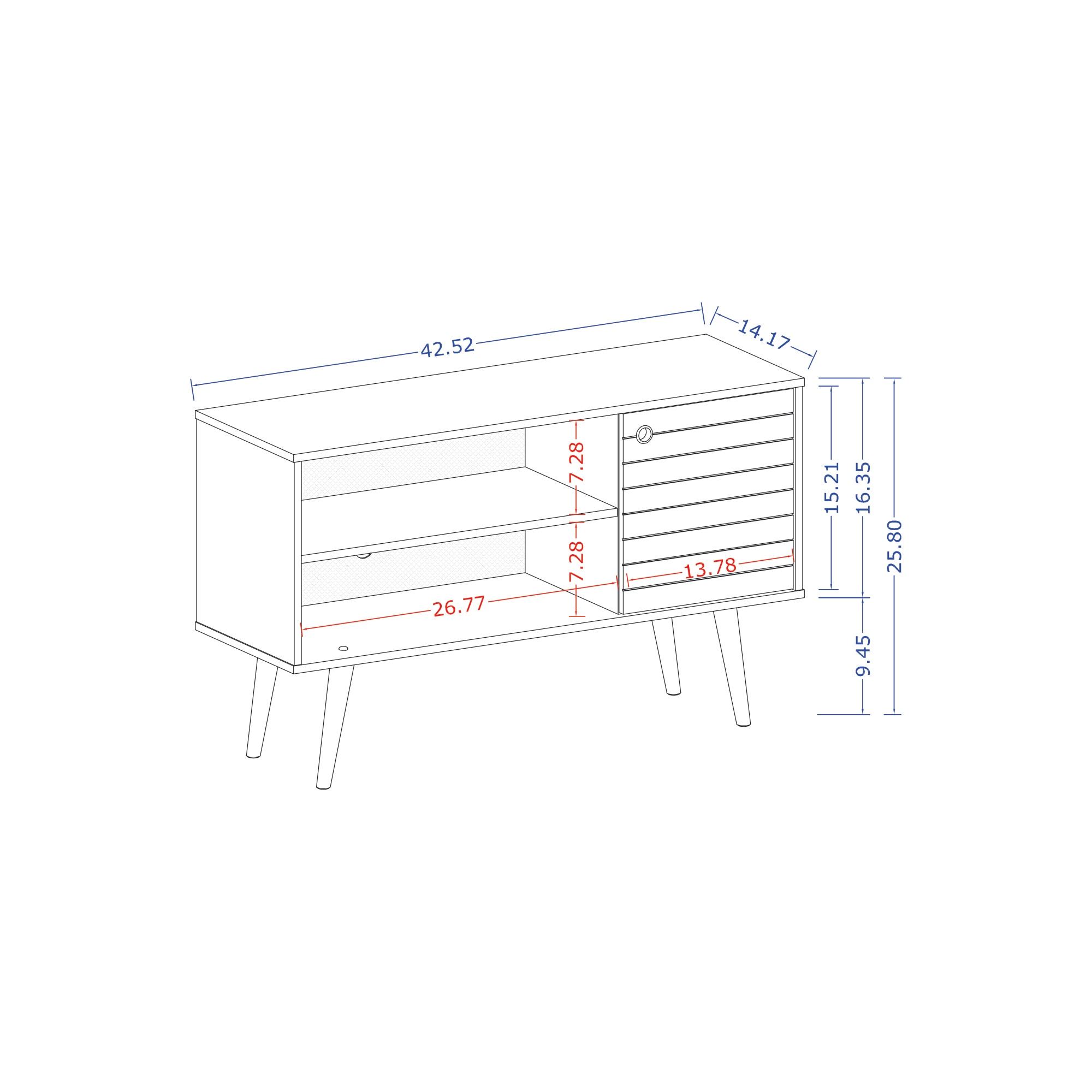 Liberty 42.52" Mid-Century Modern TV Stand with 2 Shelves and 1 Door