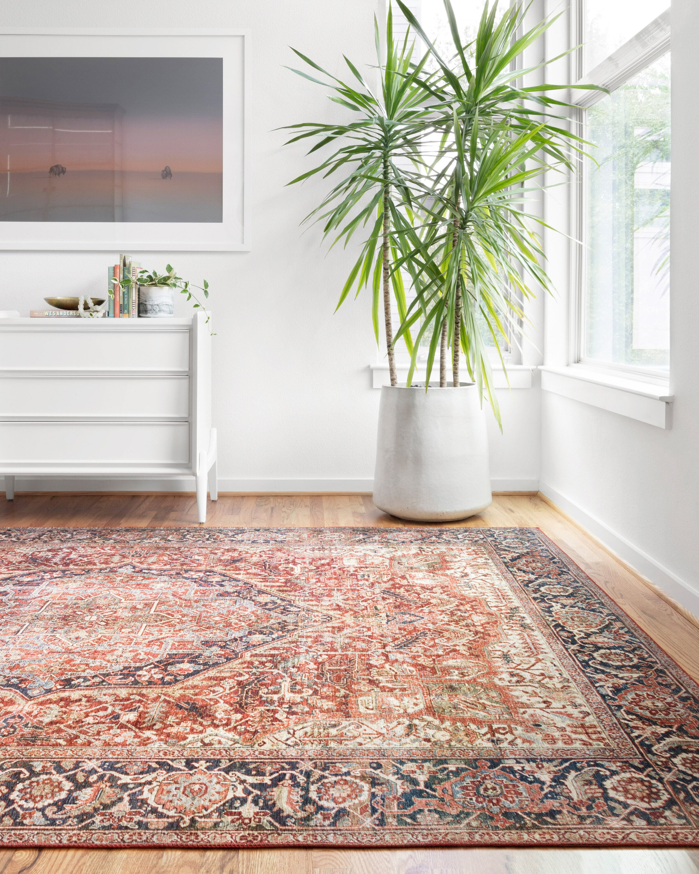 Loloi II Layla Collection, LAY-08 Red/Navy 7'-6" x 9'-6" .13" Thick, Area Rug, Soft, Durable, Vintage Inspired, Distressed, Low Pile, Non-Shedding, Easy Clean, Printed, Living Room Rug
