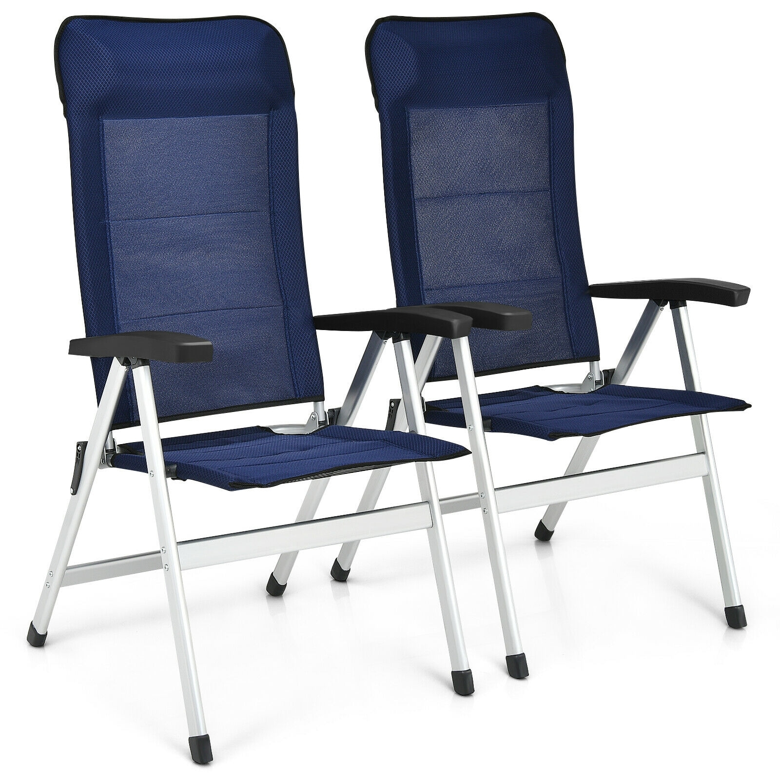 Giantex Set of 2 Patio Chairs, Folding Outdoor Chairs, High Back Recliner with Headrest and Armrests 7 Levels Adjustable Camping Chairs Safe Lock Lawn Chairs Porch Balcony Furniture, Blue