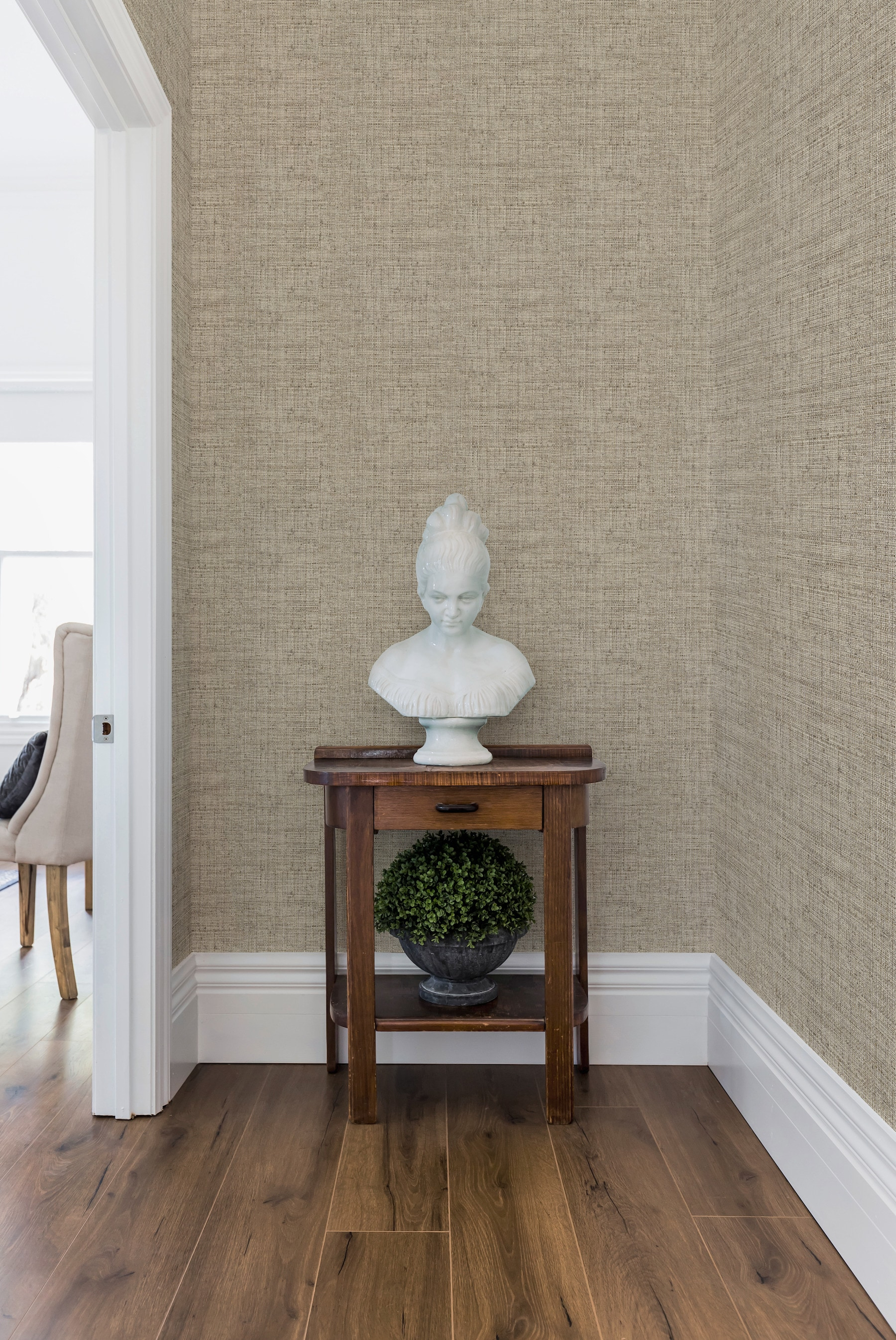 Greige Matte Grasscloth Pre-Pasted Paper Wallpaper Roll