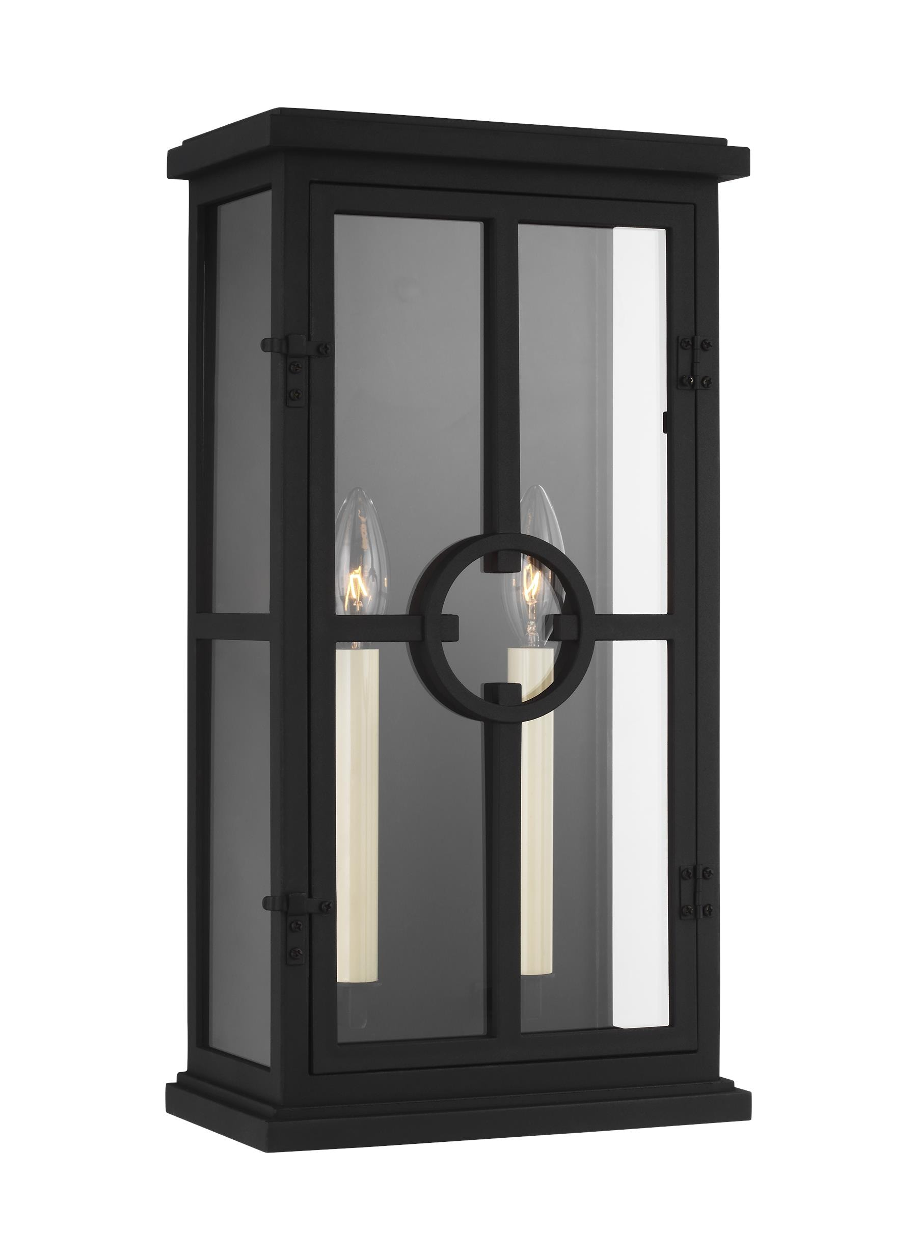 Textured Black 2-Light Outdoor Wall Lantern with Clear Glass Shade