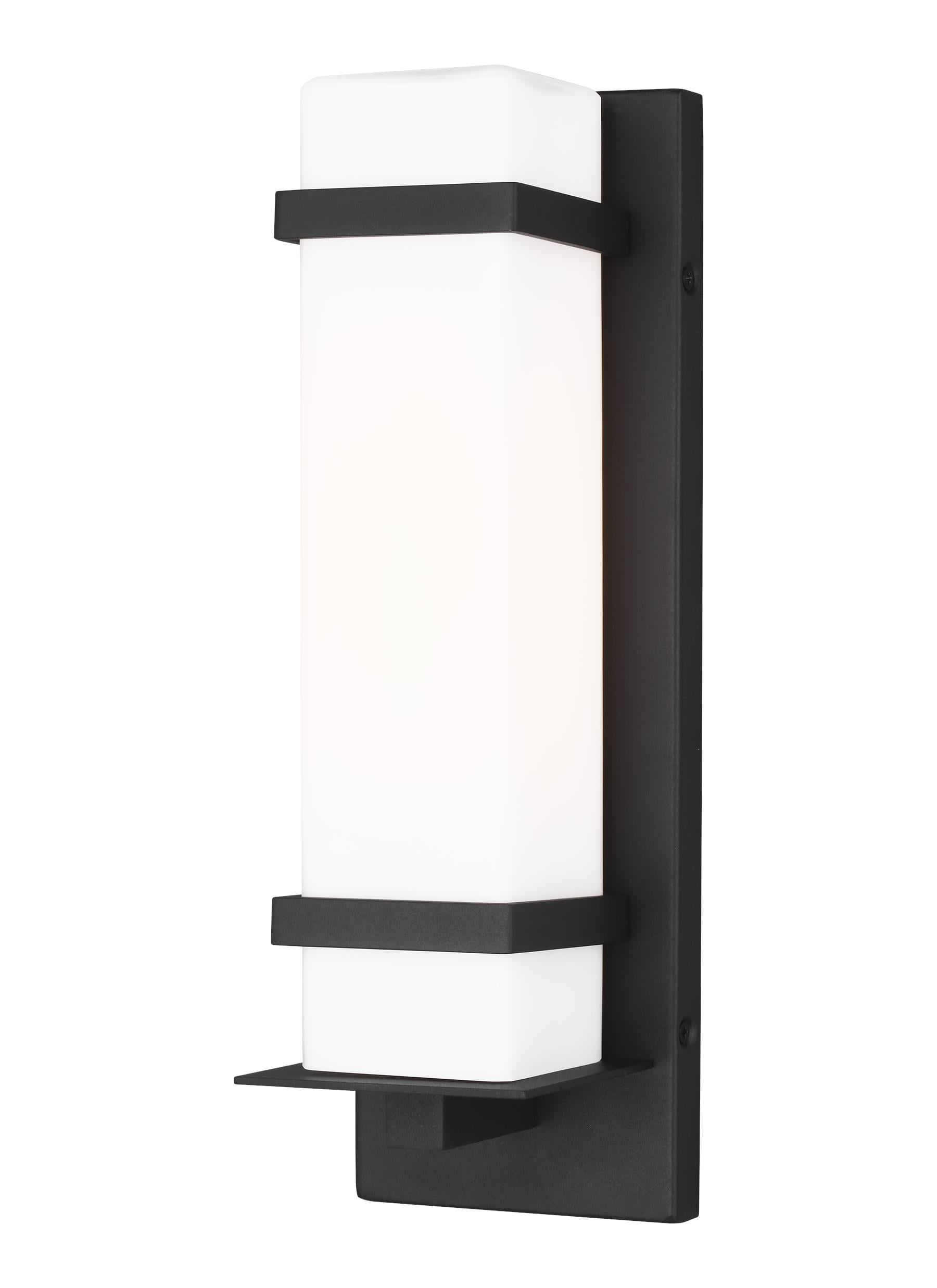 Alban 14" Black Aluminum Outdoor Wall Sconce with Etched Opal Glass