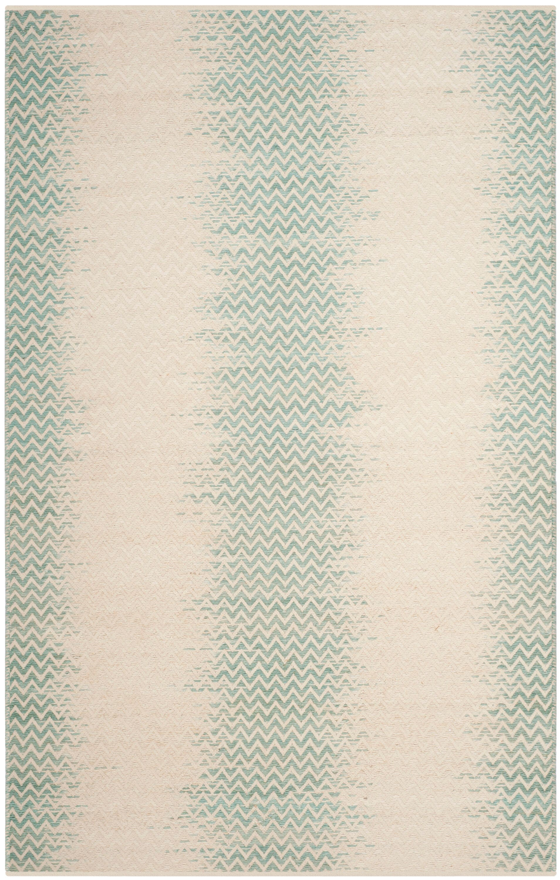 SAFAVIEH Cotton Kilim Otis Overdyed Chevron Cotton Area Rug, Light Green/Ivory, 4' x 6'
