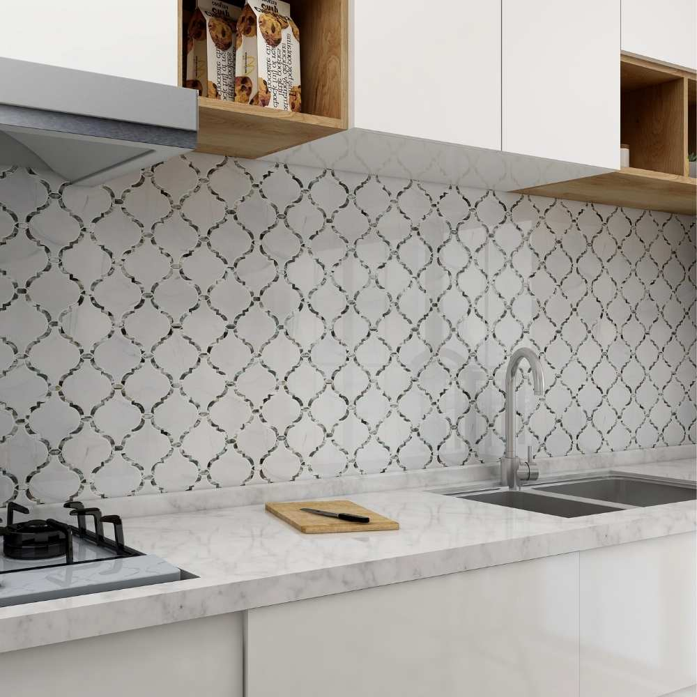 The Tile Life Tahitian Pearl Lantern 5x4.5 Statuario Silver Glass Wall Tile - 4x4 Sample