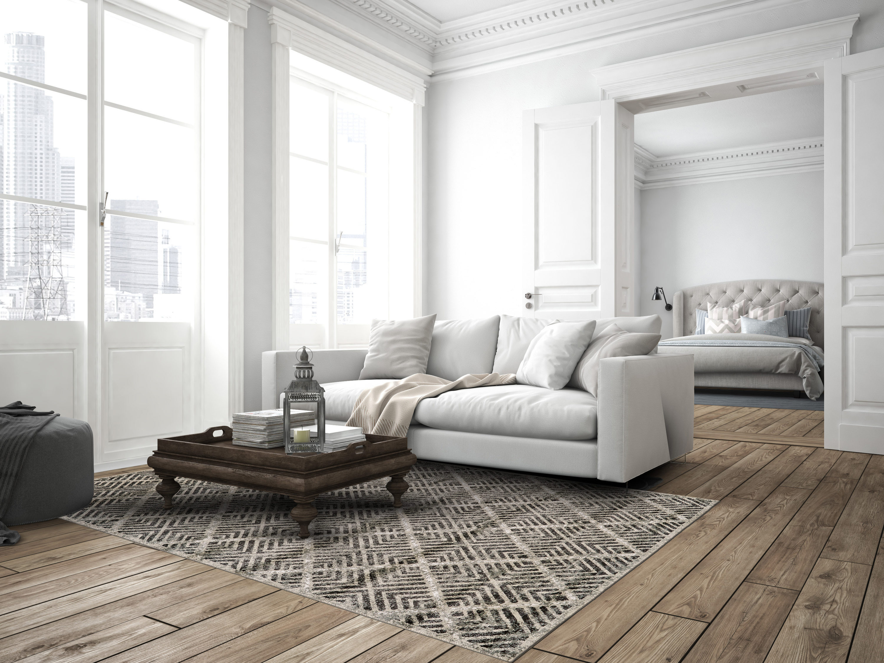 Alessandria Distressed Geometric 5' x 8' Gray Wool-Blend Rug