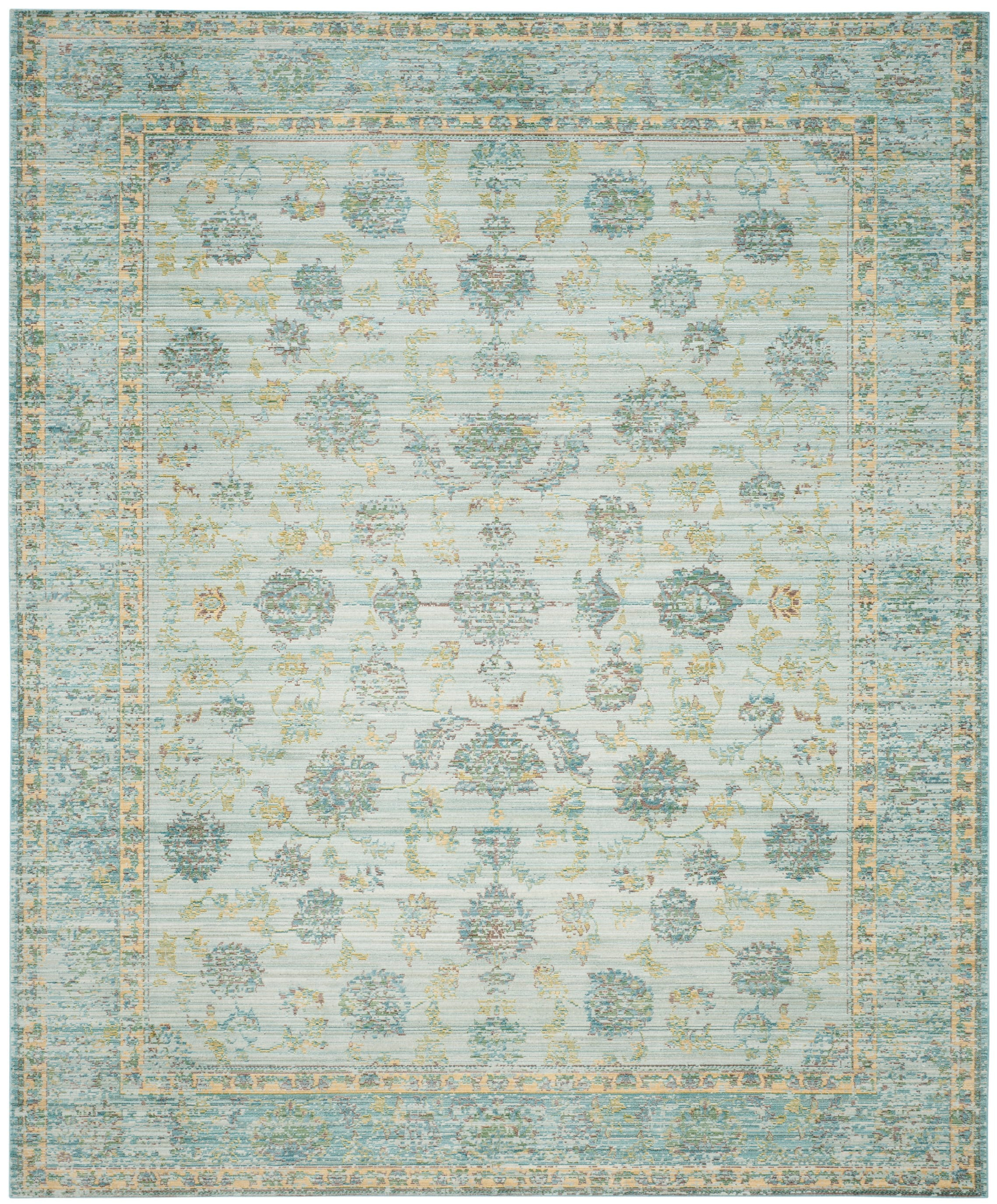 SAFAVIEH Valencia Cionadogh Floral Bordered Polyester Area Rug, Light Blue/Turquoise, 8' x 10'