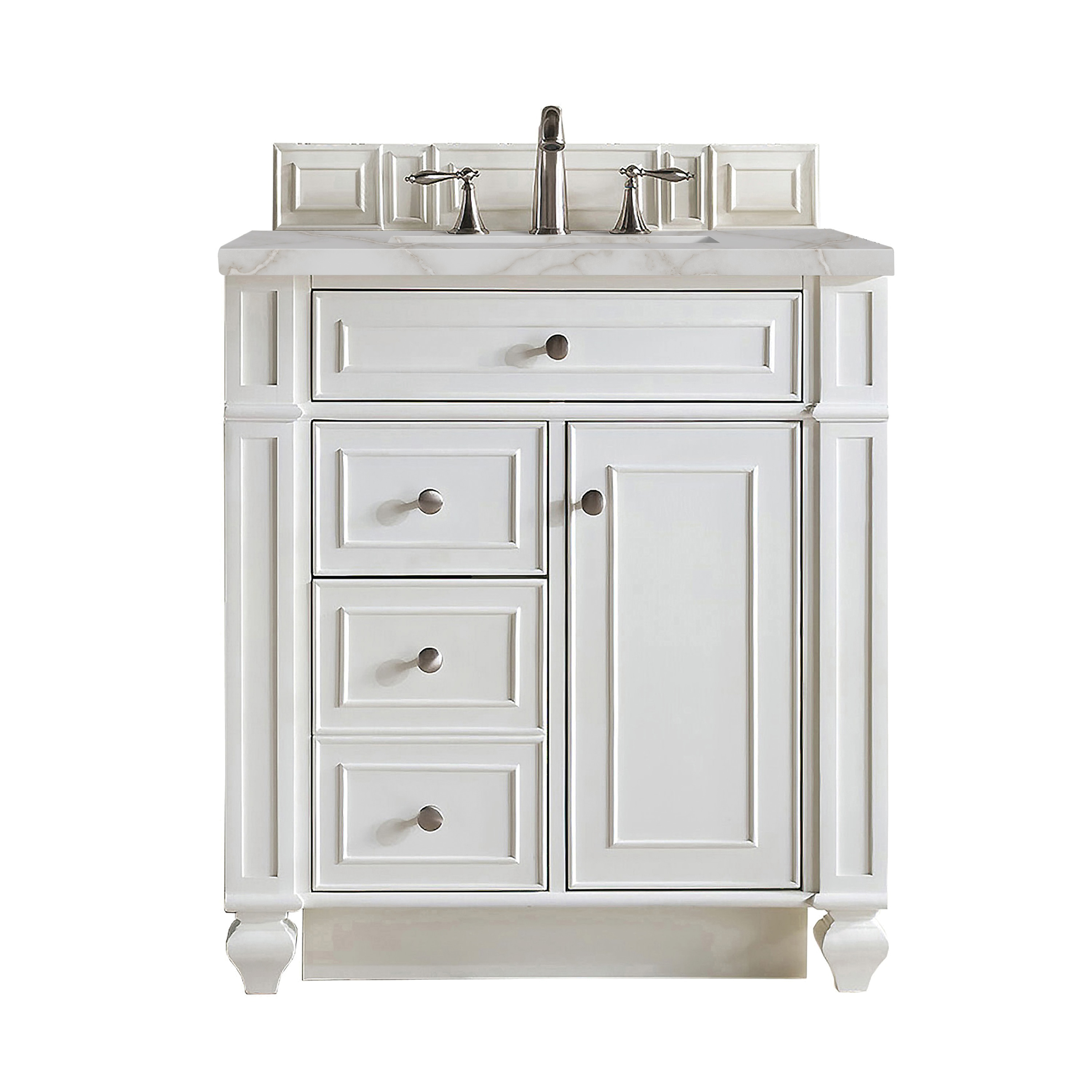 James Martin Vanities 30" Single Vanity, Bright White w/ 3 CM Victorian Silver Quartz Top