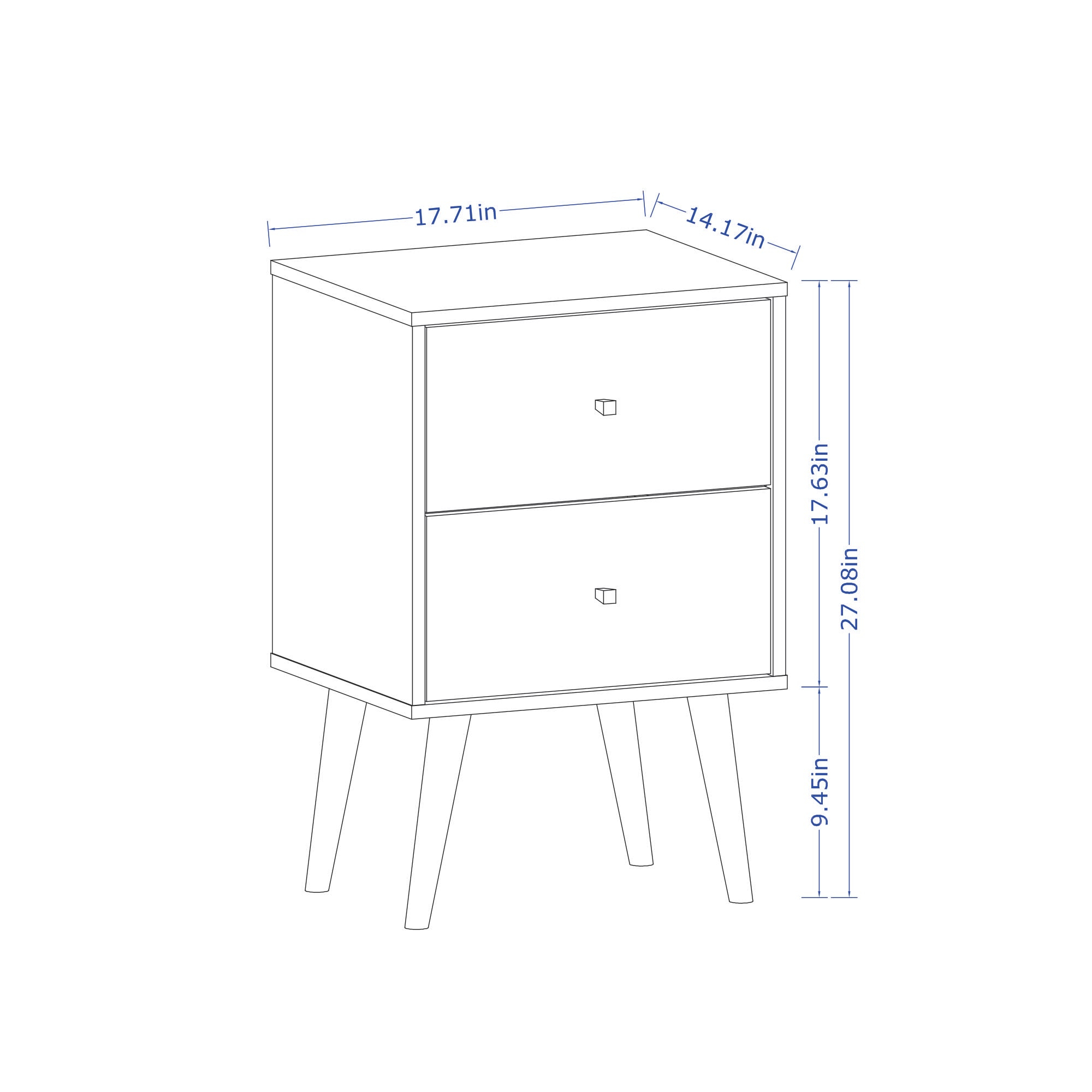 Liberty Mid-Century Modern Nightstand 2.0 with 2 Full Extension Drawers with Solid Wood Legs