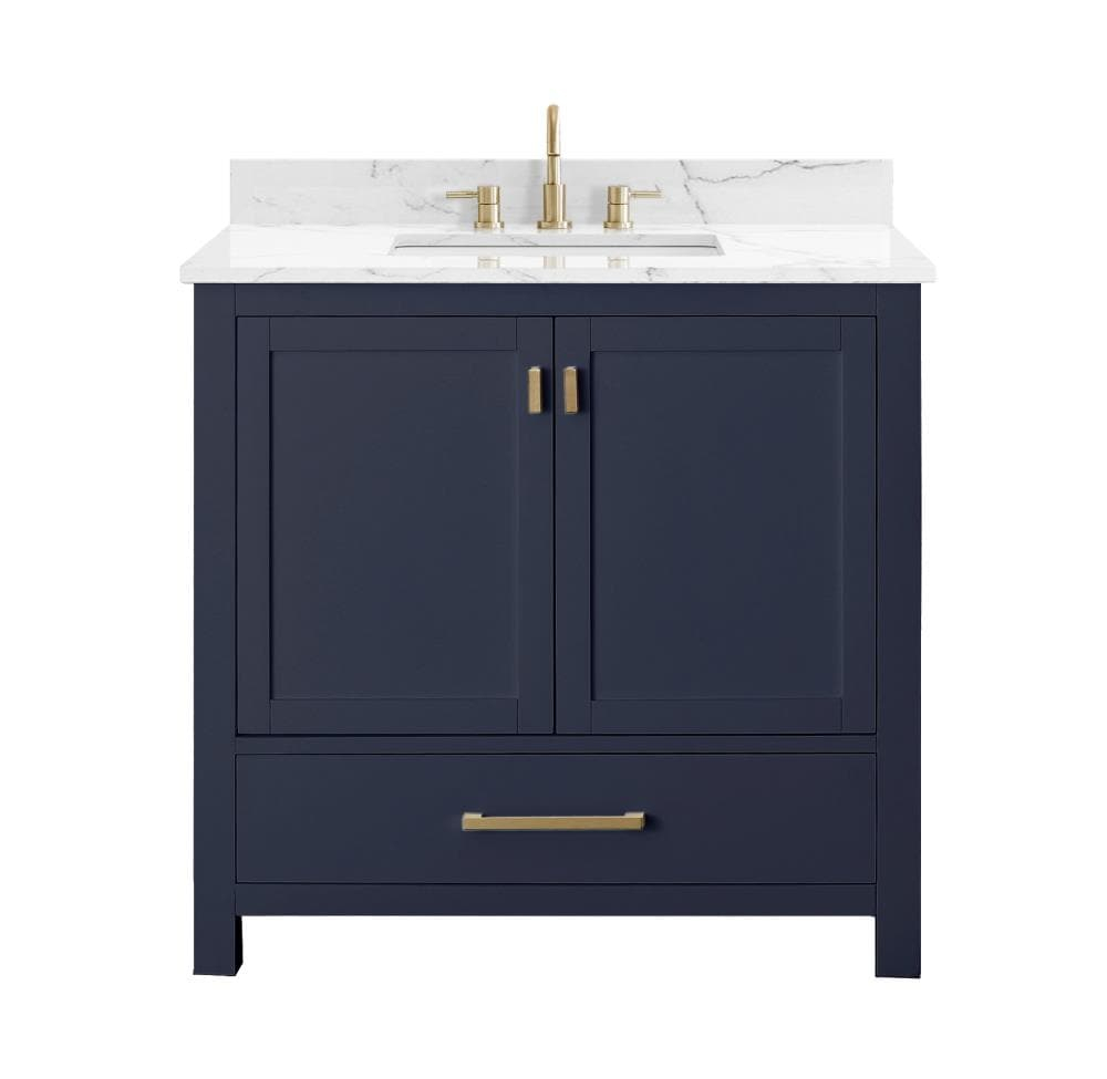 Navy Blue Solid Wood Single Sink Vanity with Stone Top