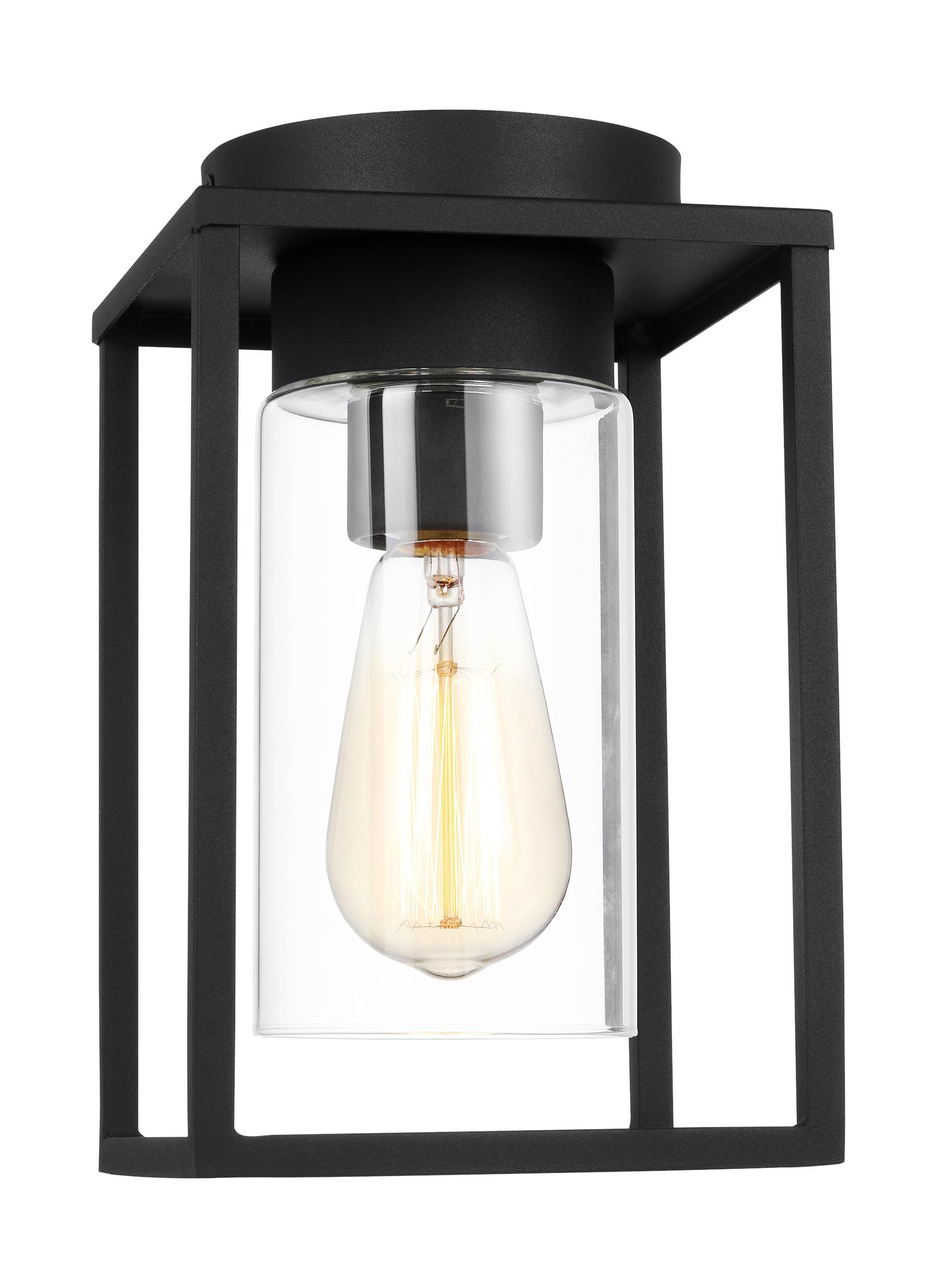 Vado Transitional Black Aluminum Outdoor Ceiling Flush Mount with Clear Glass