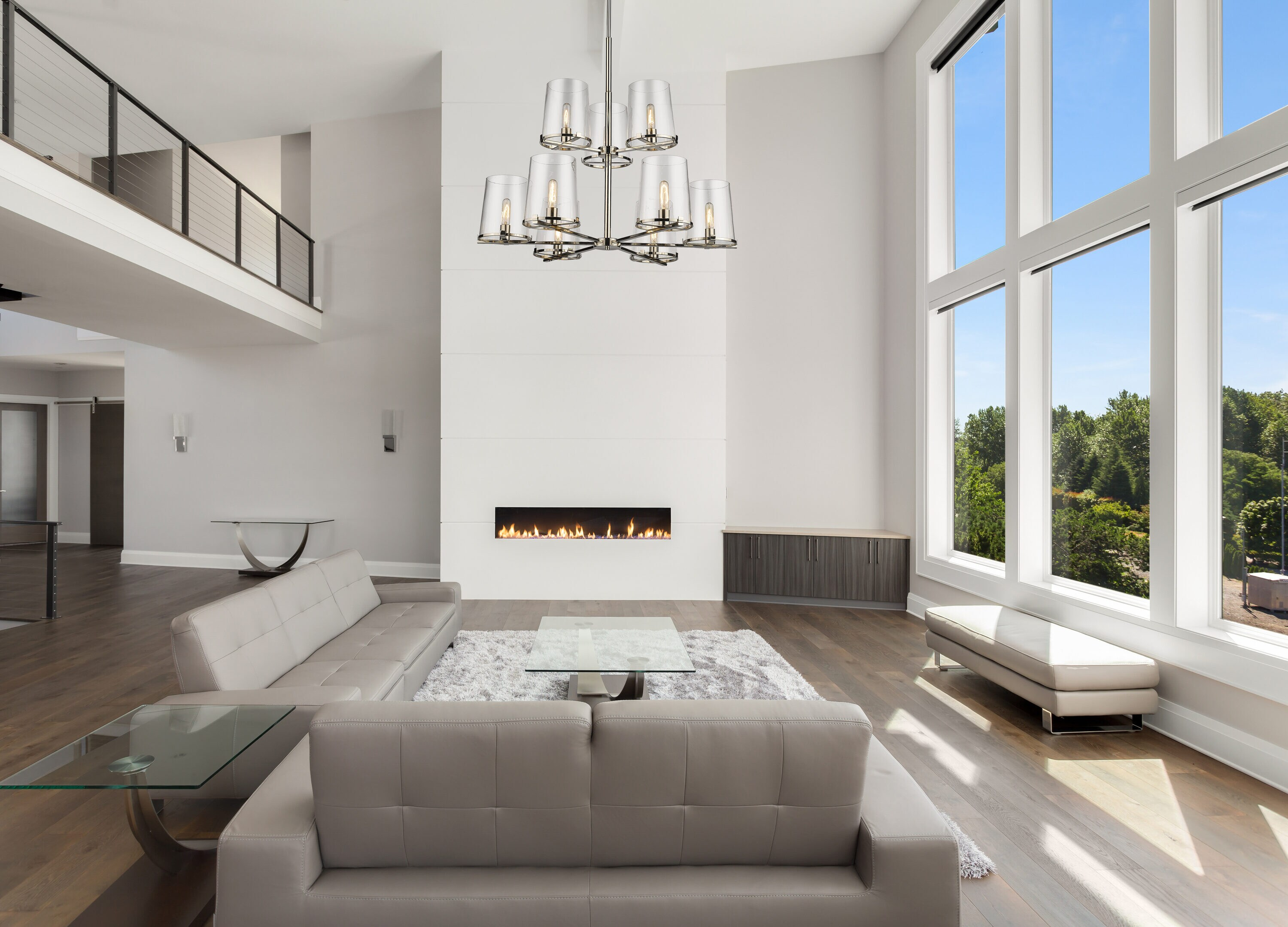 Polished Nickel Dual-Layer 9-Light Chandelier with Clear Glass Shades