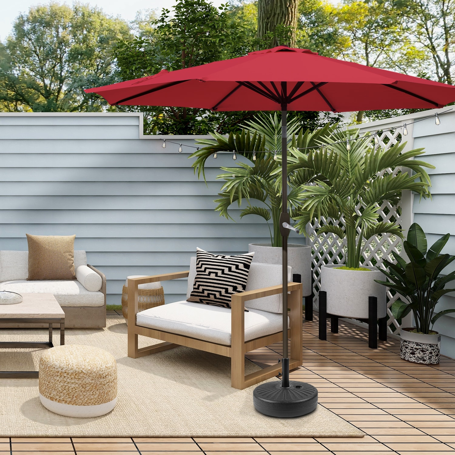Alexander 9 ft. Patio Umbrella with Round Plastic Base, Red