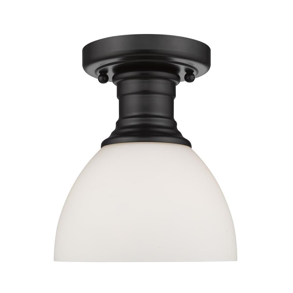 Golden Lighting Hines 1-Light Semi-flush in Matte Black with Opal Glass